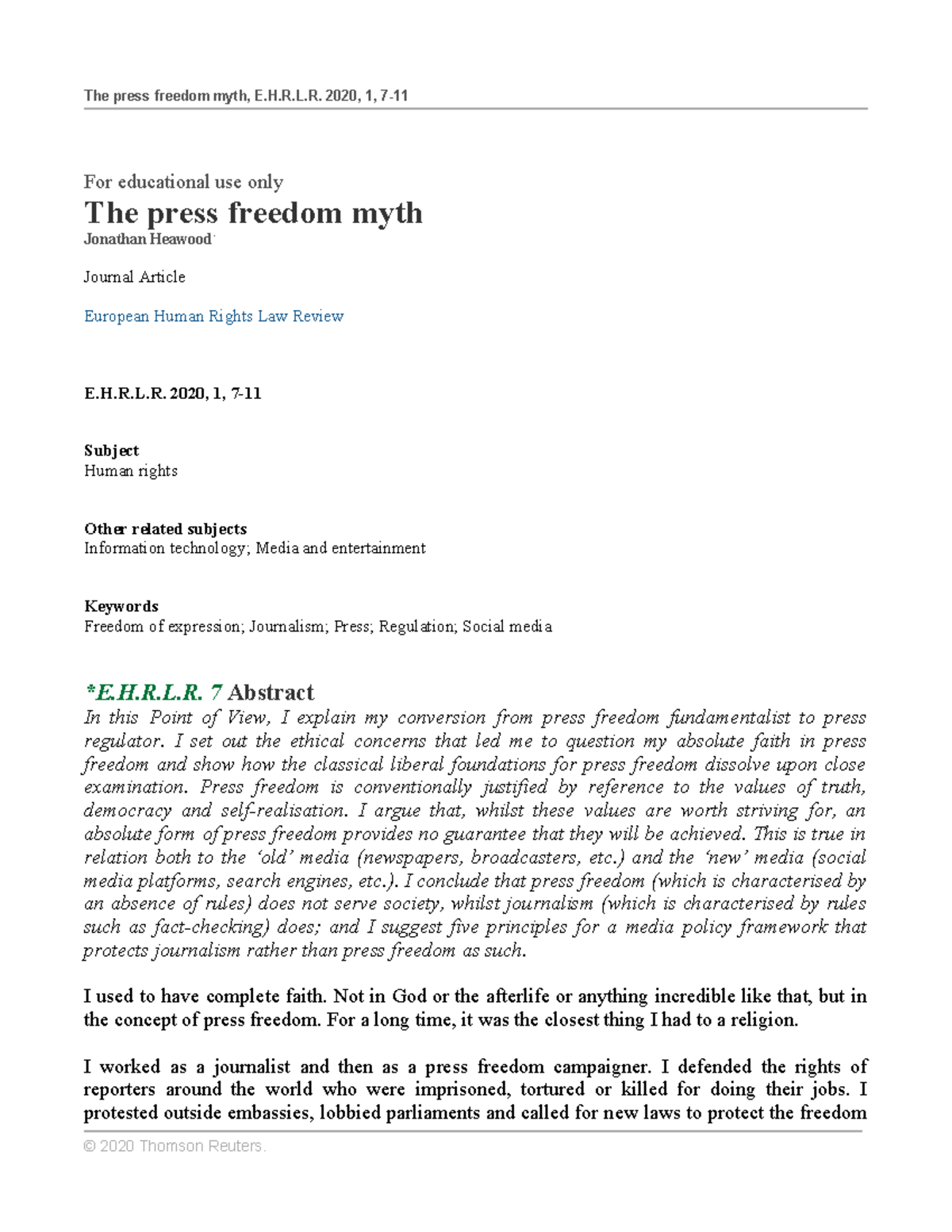 The press freedom myth - For educational use only The press freedom ...