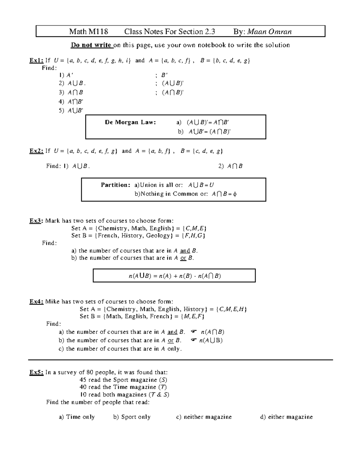 Chapter 2 - Math M118 Class Notes For Section 2 By: Maan Omran Do Not ...