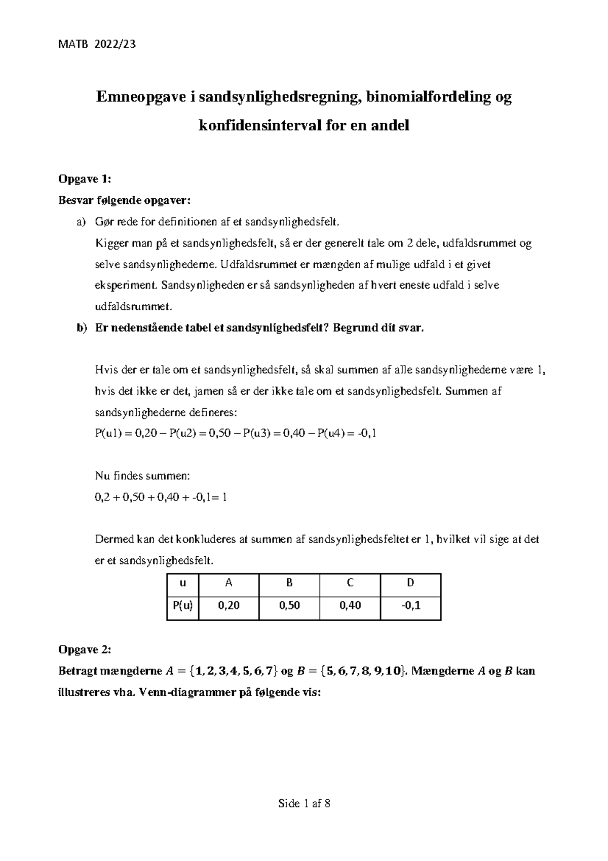 Emneopgave I SS Binom Og KI 2P - Emneopgave I Sandsynlighedsregning ...