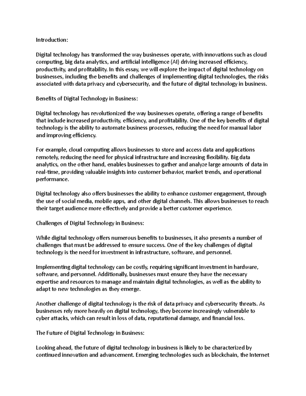 digital technology introduction essay