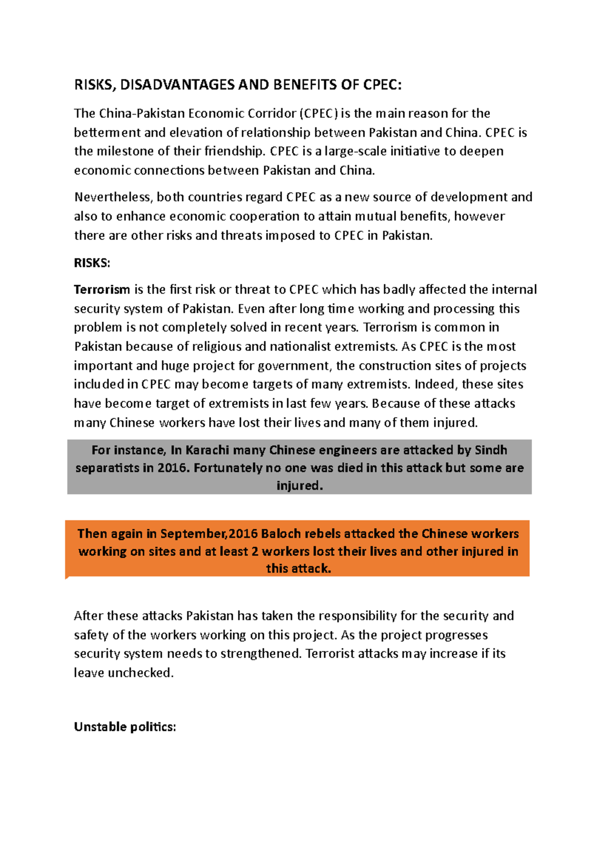Pak studies CPEC This is the risks and advantages of CPEC RISKS