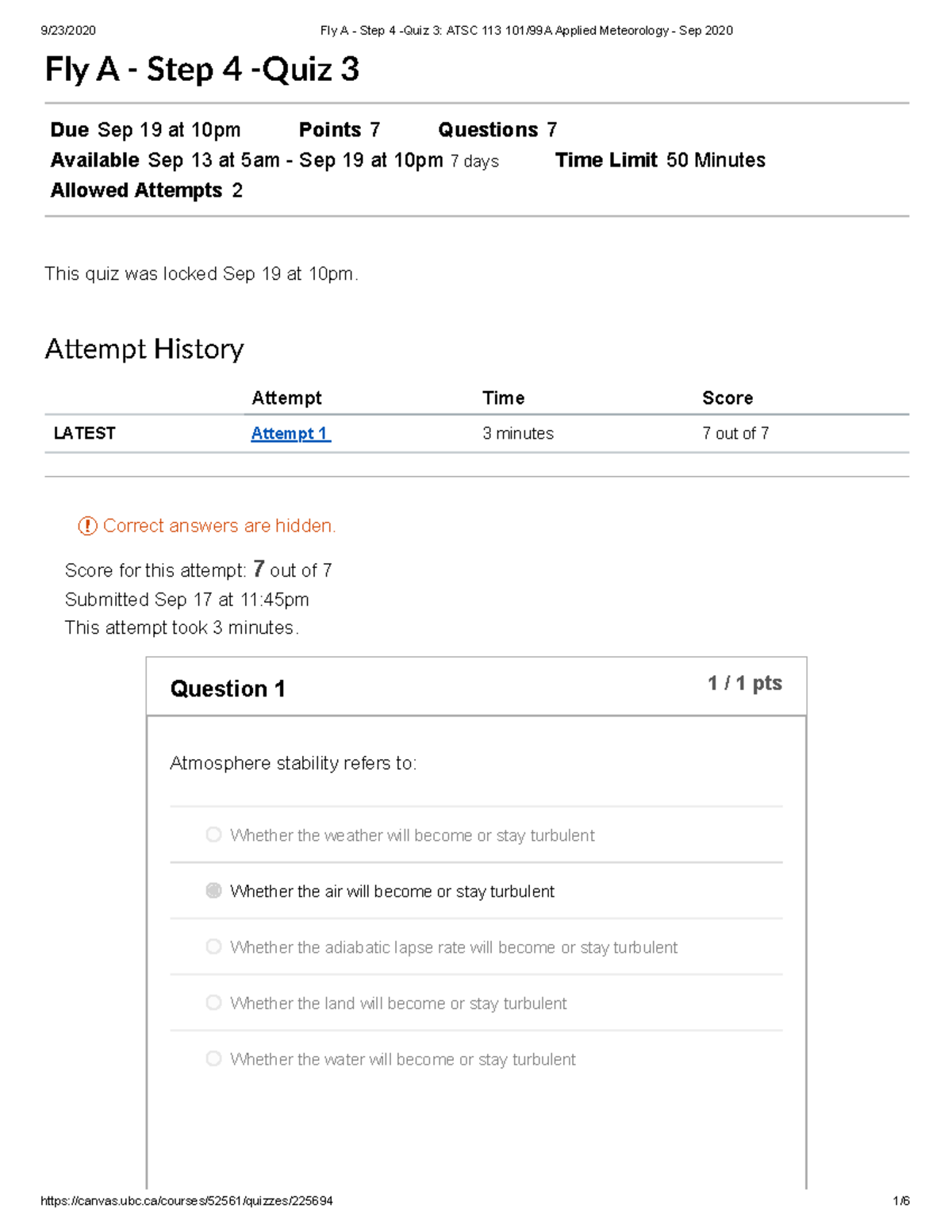 Fly A - Step 4 -Quiz 3 ATSC 113 101 99A Applied Meteorology - Sep 2020 ...