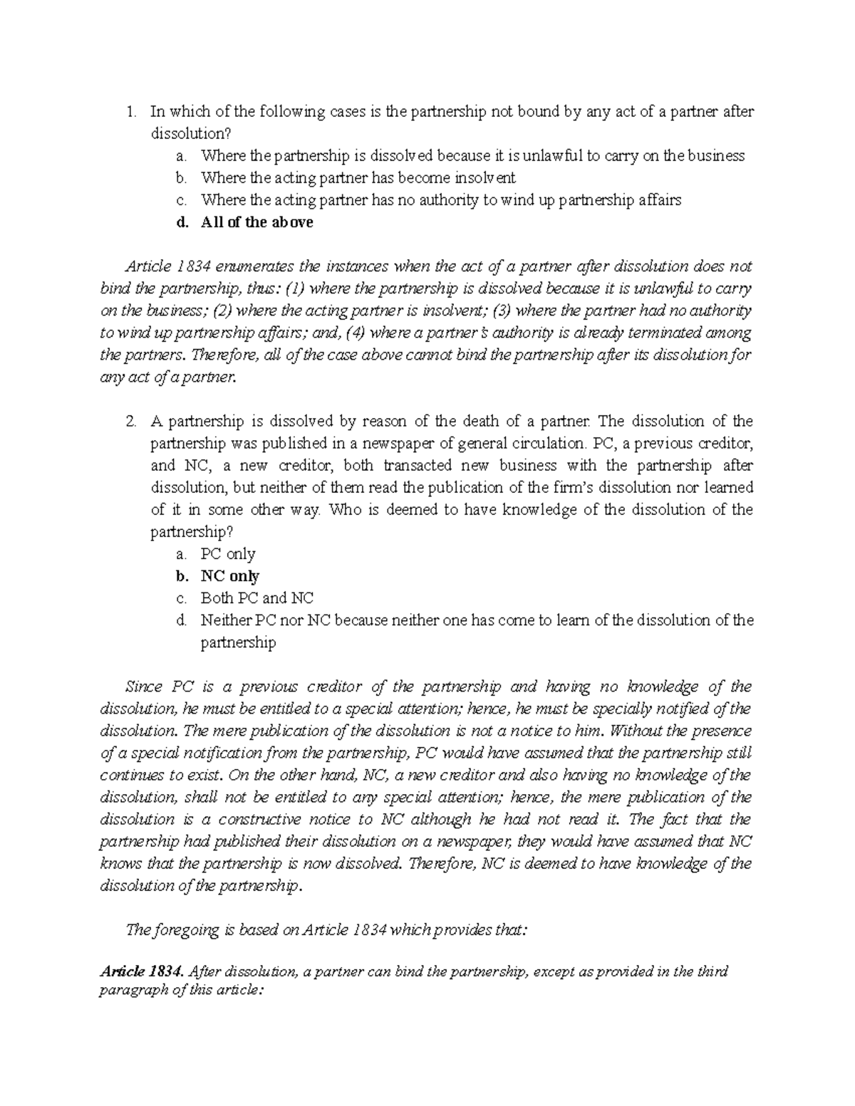 LAW Negotiable Instrument 23 In which of the following cases is the