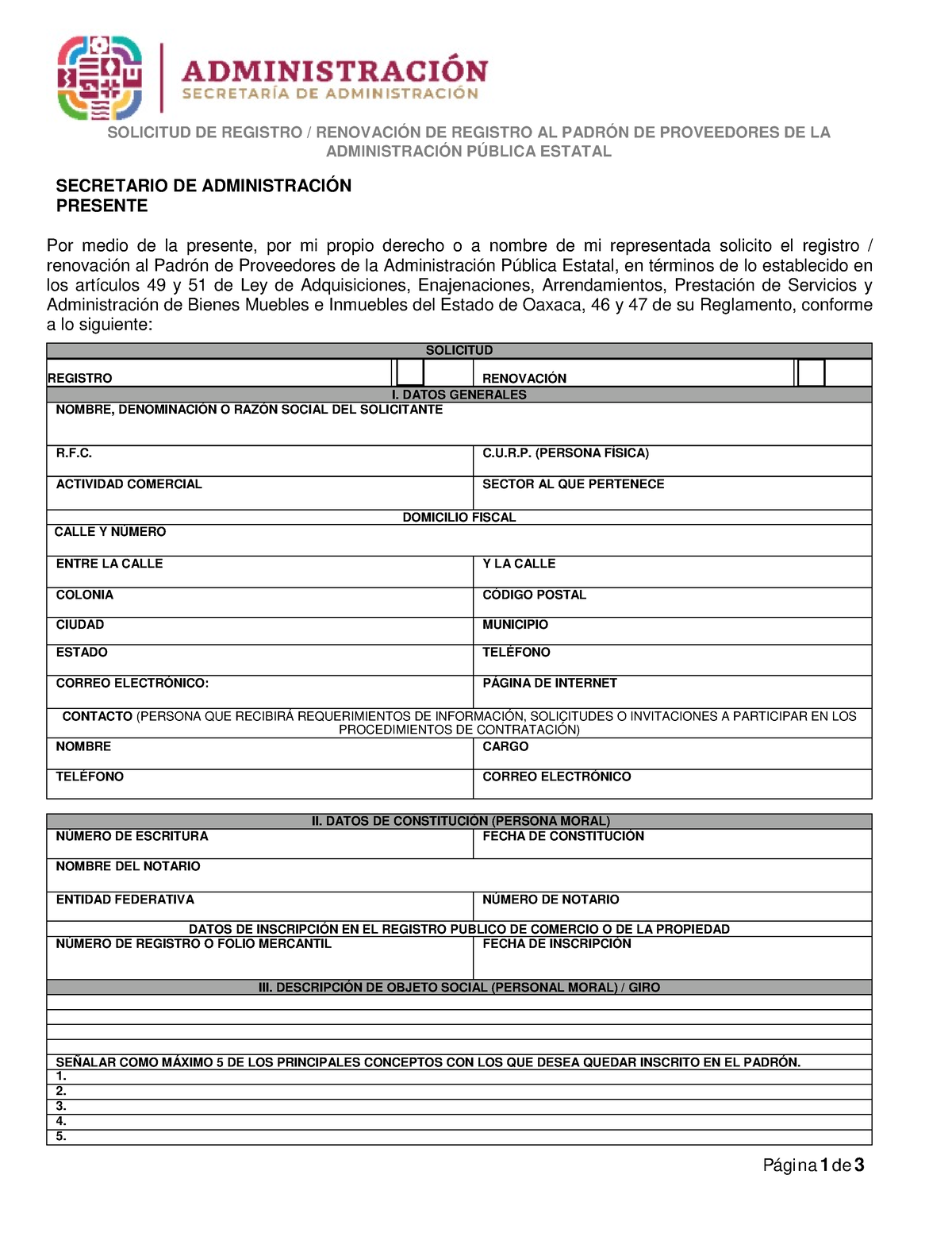 Formato- PadroìN-DE- Proveedores - SOLICITUD DE REGISTRO / RENOVACIÓN ...