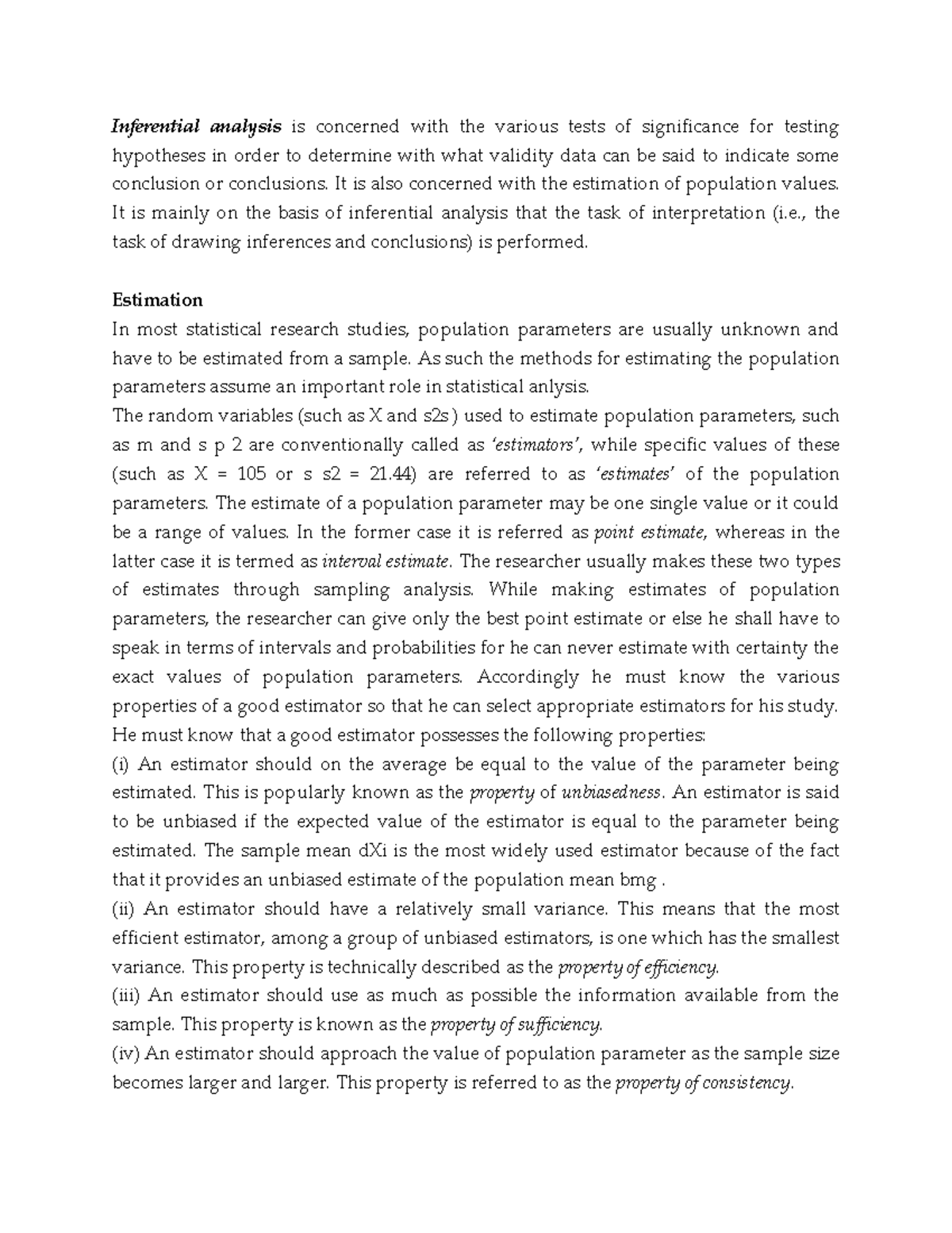 Inerential analysis - It is also concerned with the estimation of ...