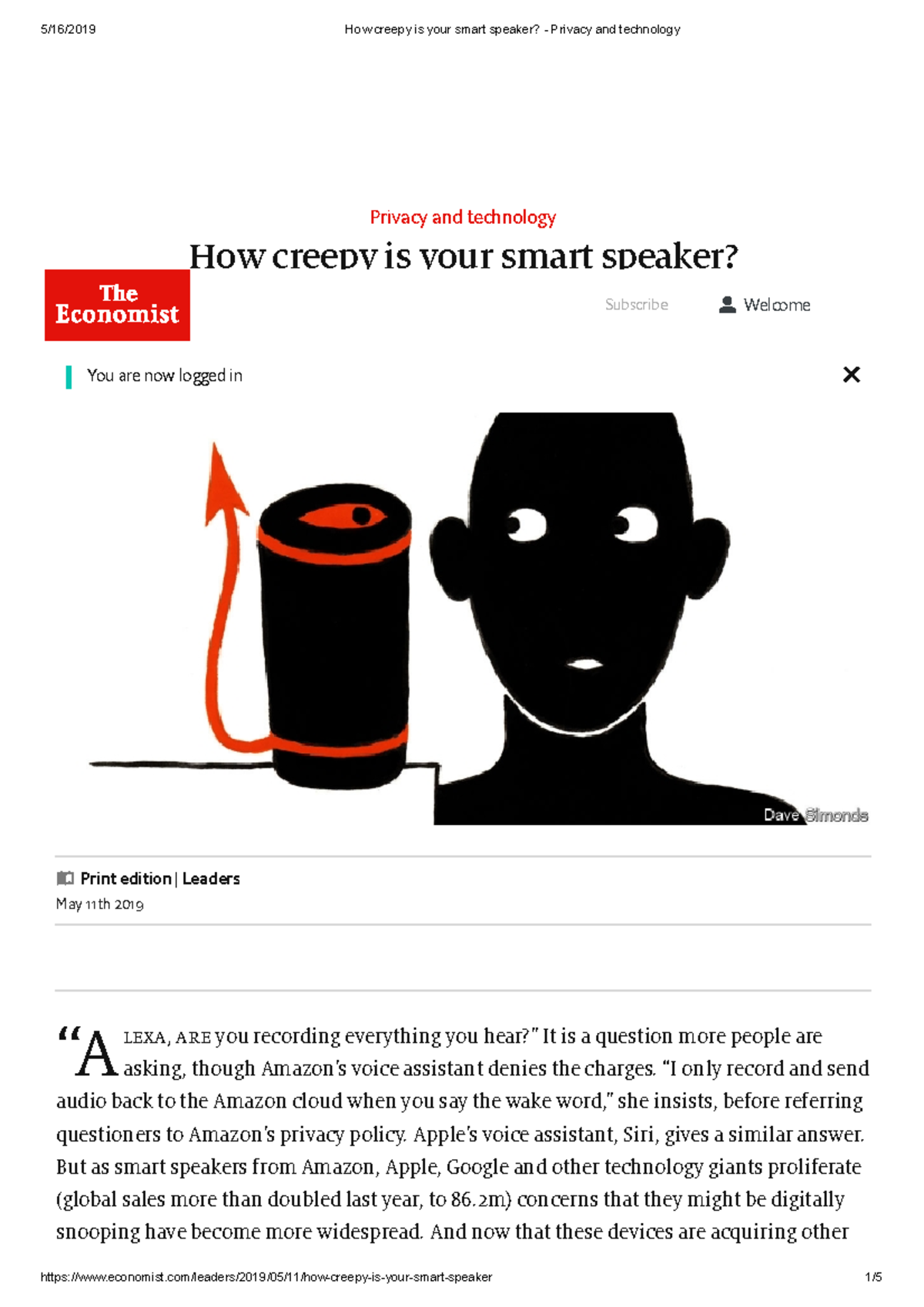 Economist - How creepy is your smart speaker - COMM101 - SMU - StuDocu