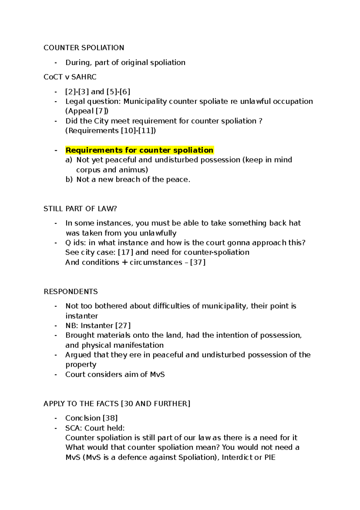 Counter Spoliation - NOtes - COUNTER SPOLIATION During, part of ...