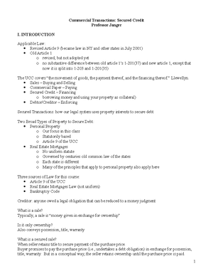 Secured Transaction Outline - Exam Approach A. Does The Transaction ...