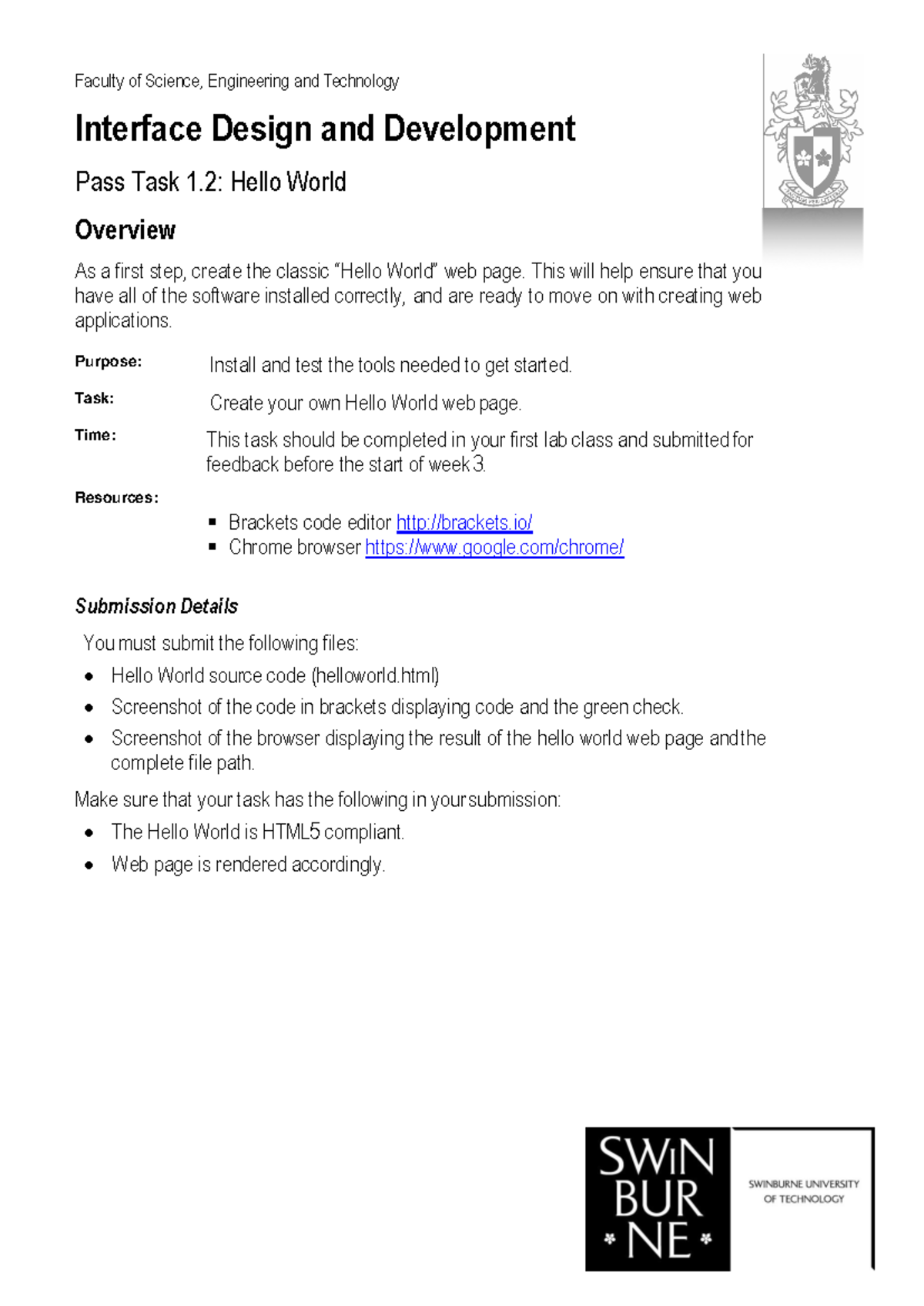 1 Lab 1.2 Faculty of Science, Engineering and Technology Interface