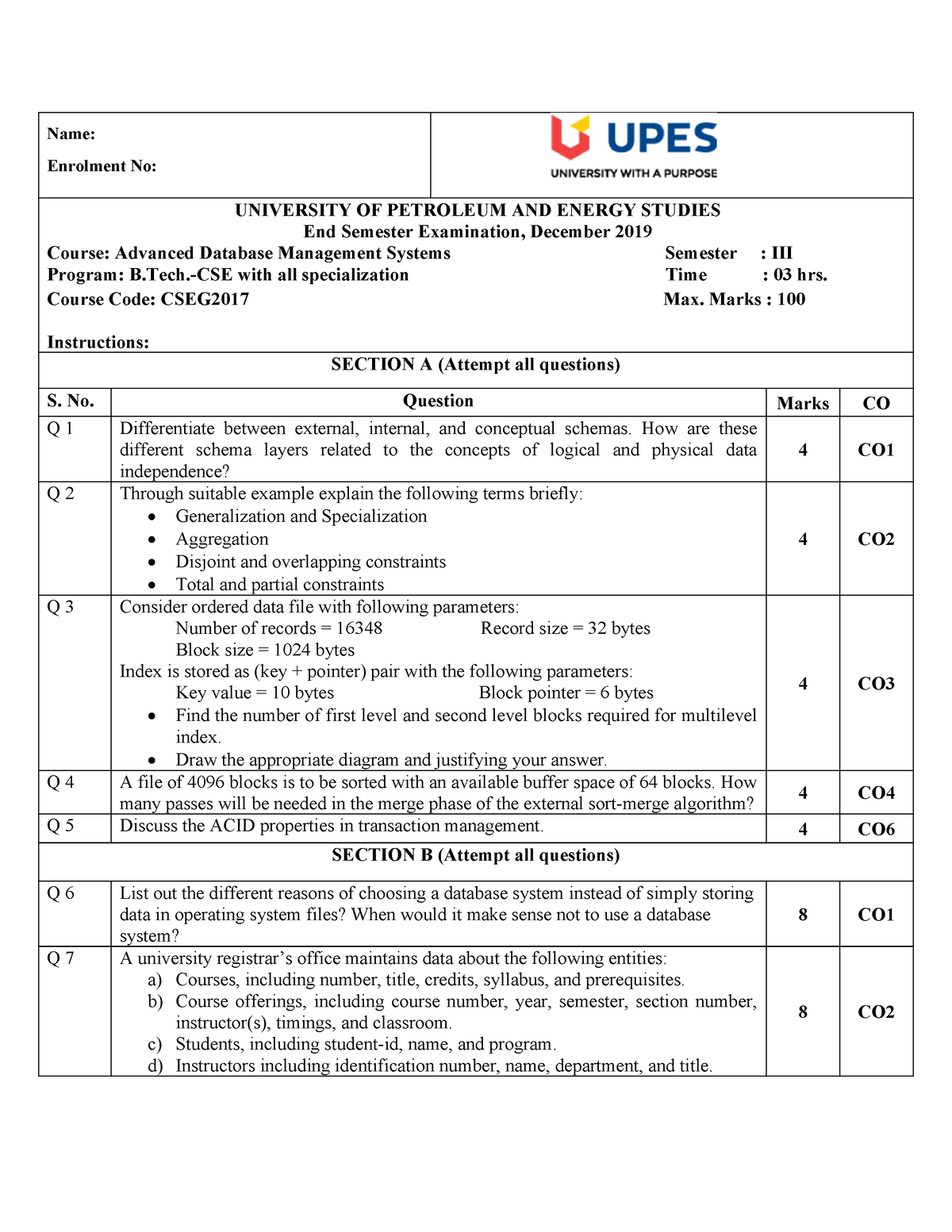 B.Tech.-CSE With All Specialization-III-Advanced Database Management ...