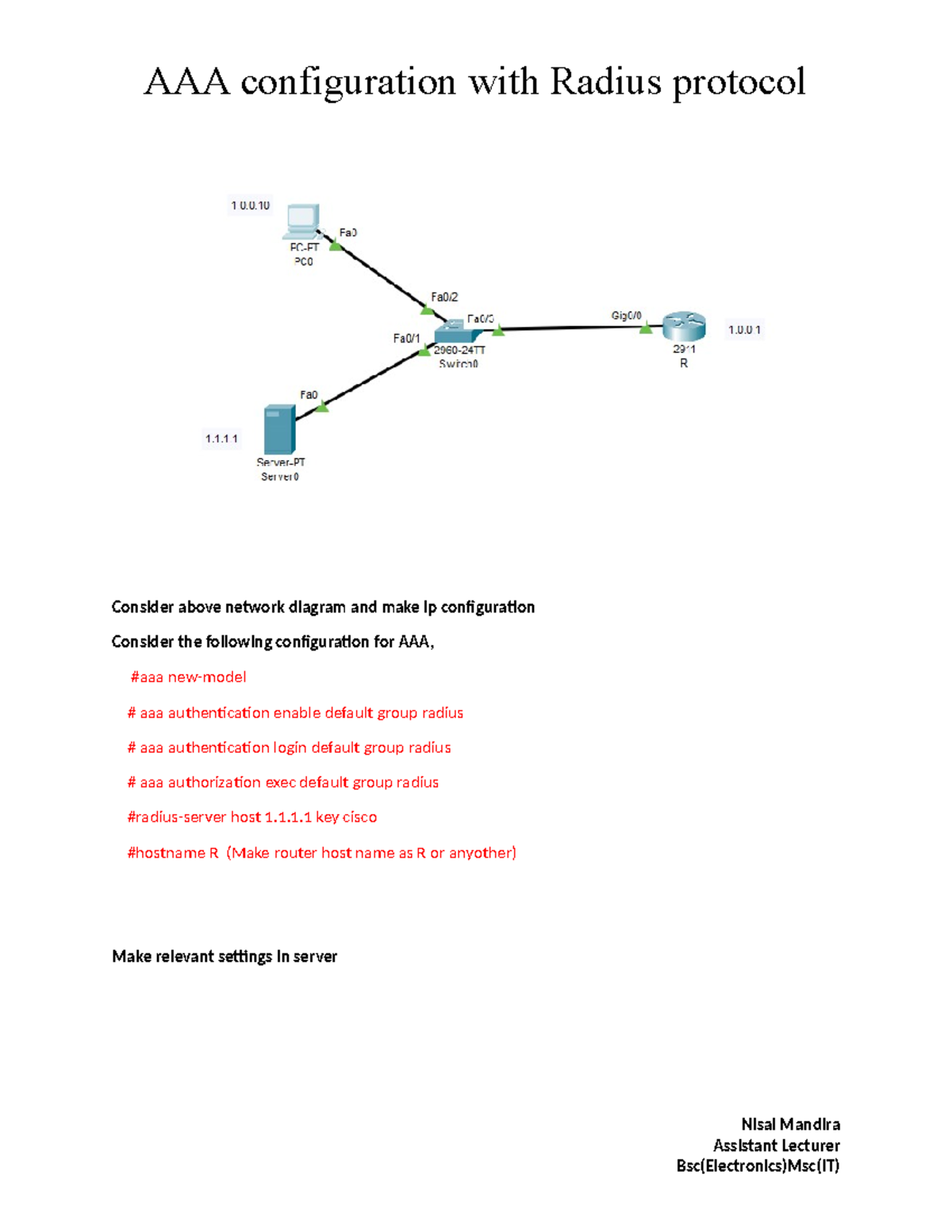 AAA - AAA configuration - AAA configuration with Radius protocol ...
