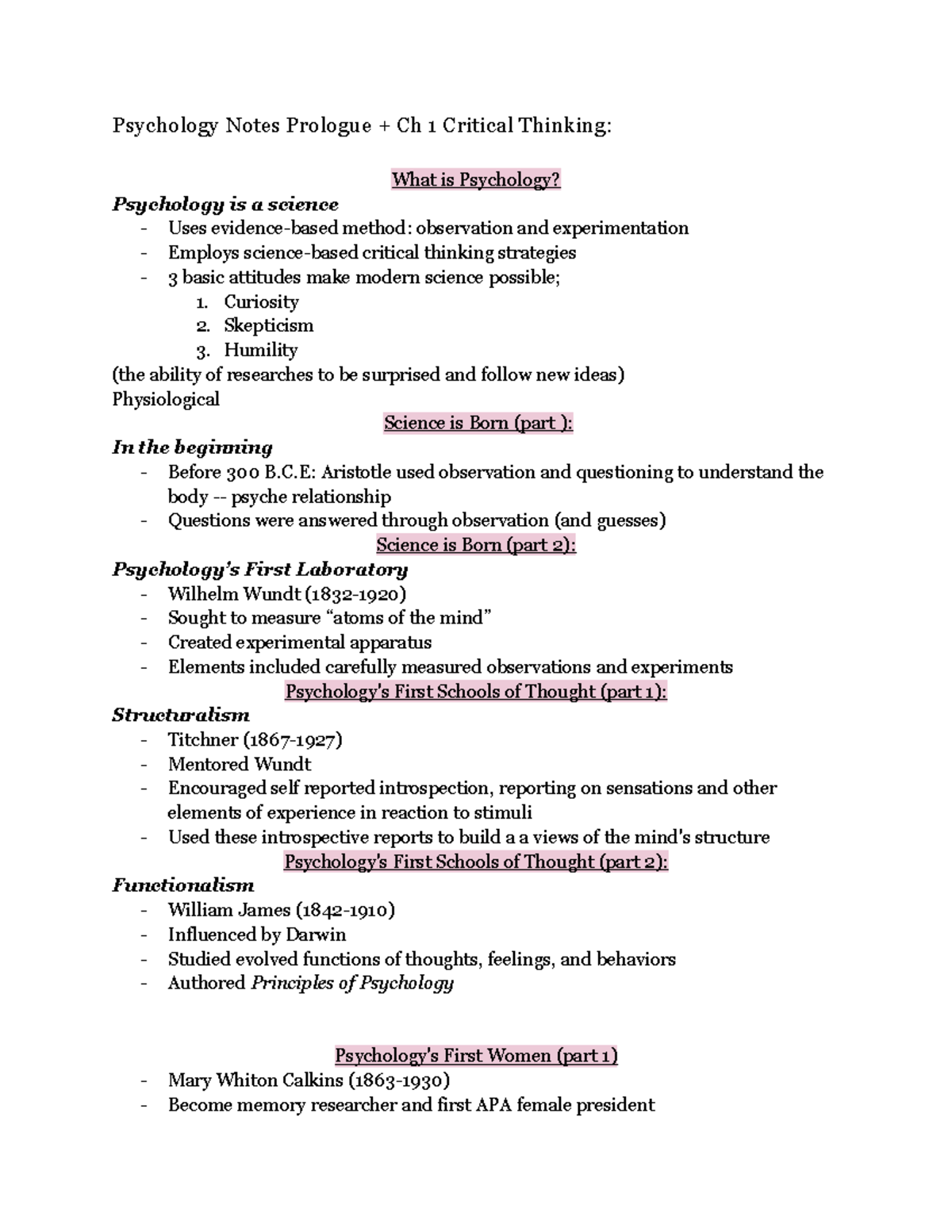 Psych Notes Prologue + Ch 1 Critical Thinking - Psychology Notes ...