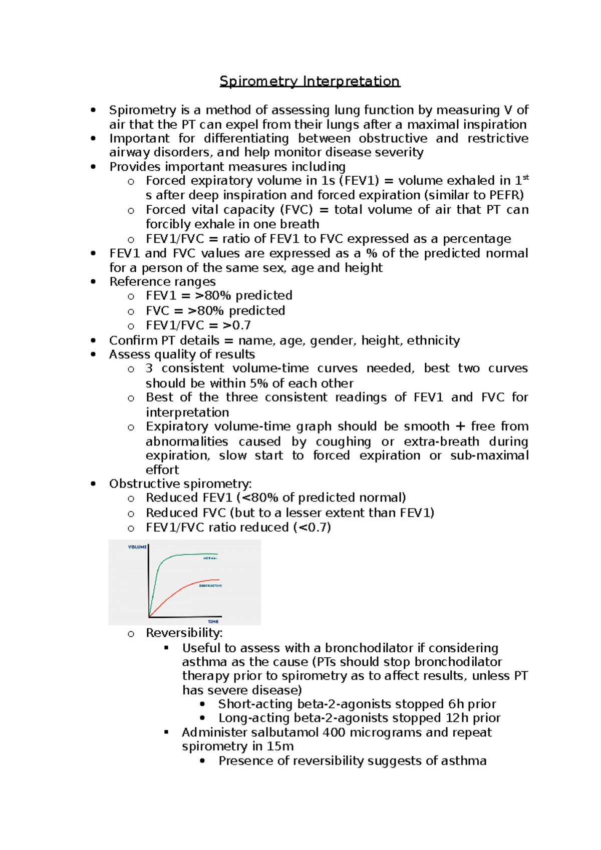 Spirometry Interpretation Confirm PT details = name, age, gender