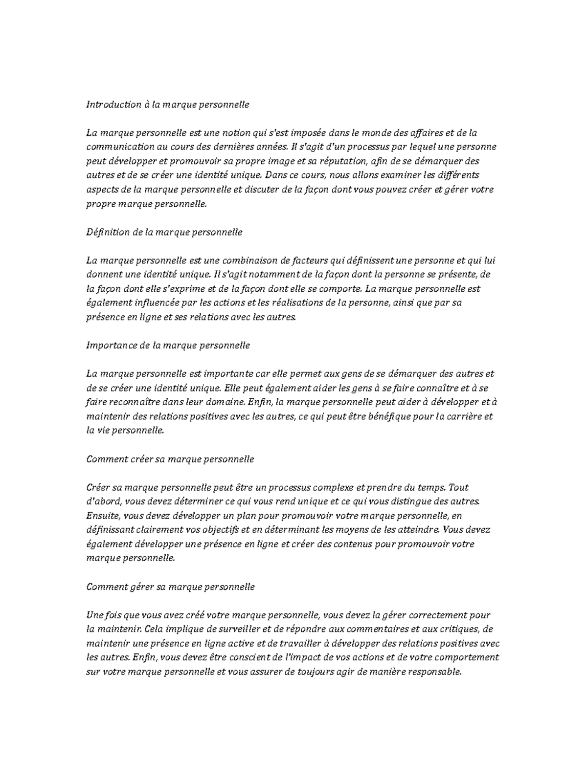 Personal branding Study Notes - Introduction à la marque personnelle La ...