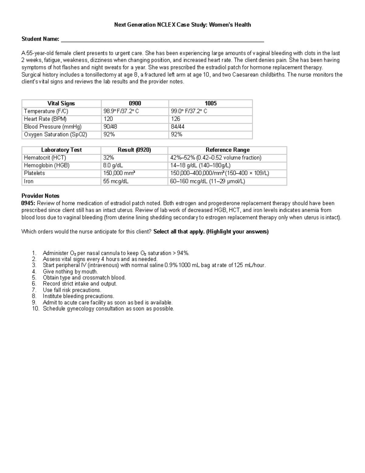 6. NGN Case Study Women's Health - Next Generation NCLEX Case Study ...