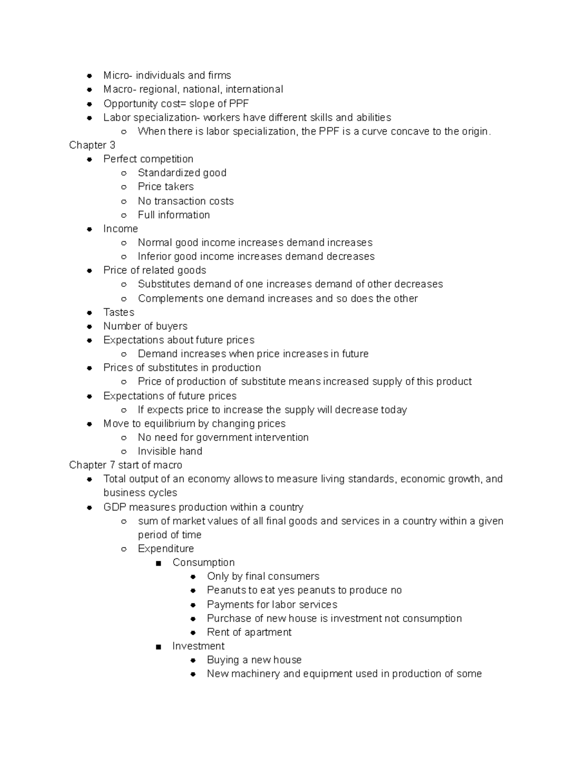 Econ 203 - Lecture notes first exam - Micro- individuals and firms ...