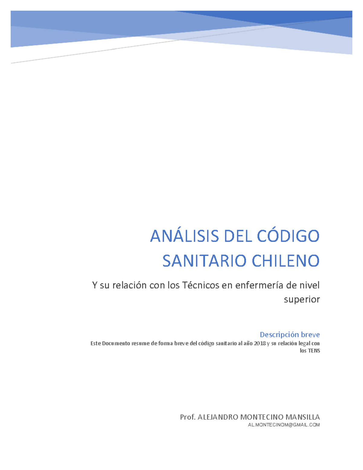 Analisis codigo sanitario y su relacion con el TENS ANÁLISIS DEL