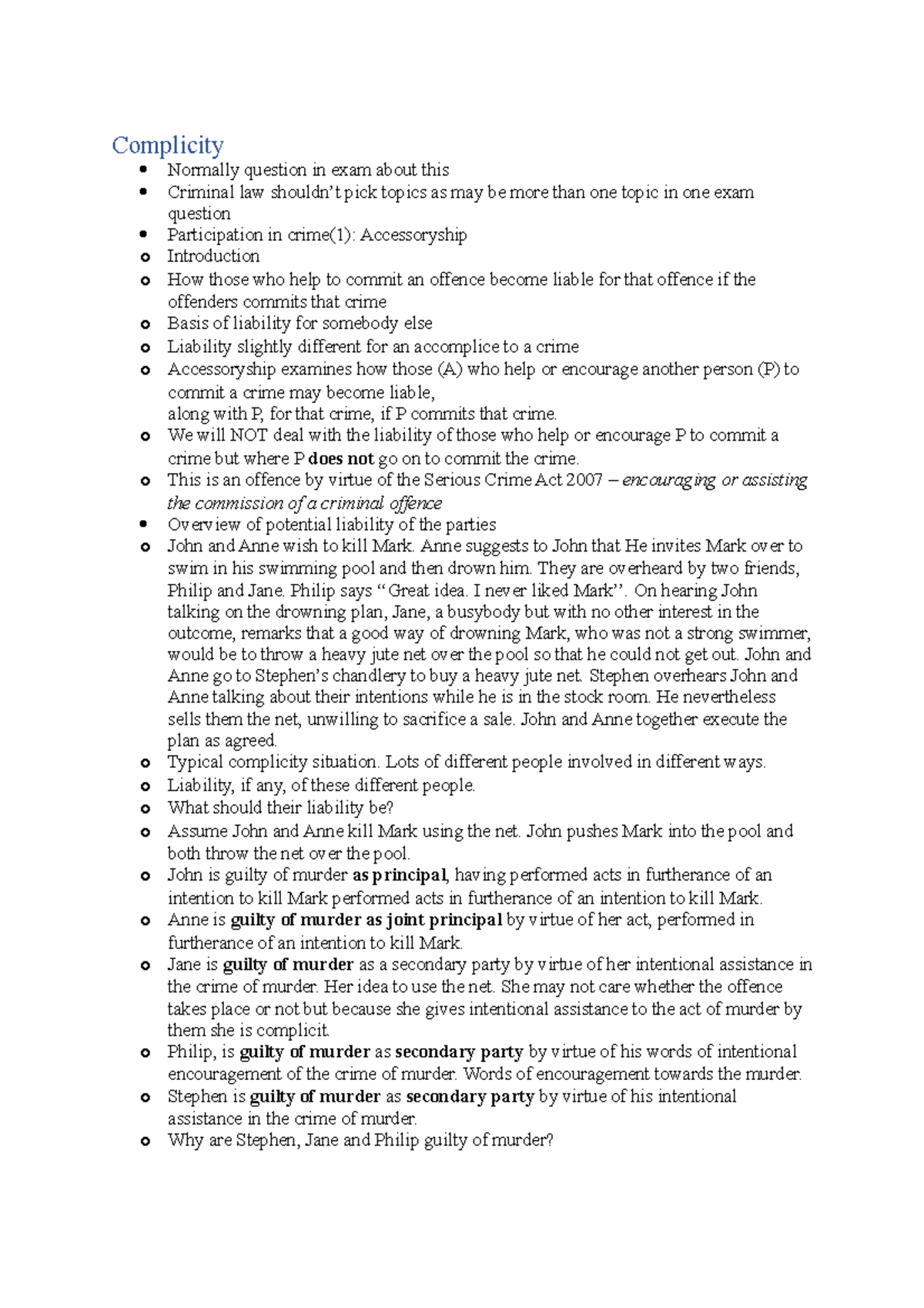 Complicity - William Wilson Lecture Notes - Complicity o o o o o o o o ...