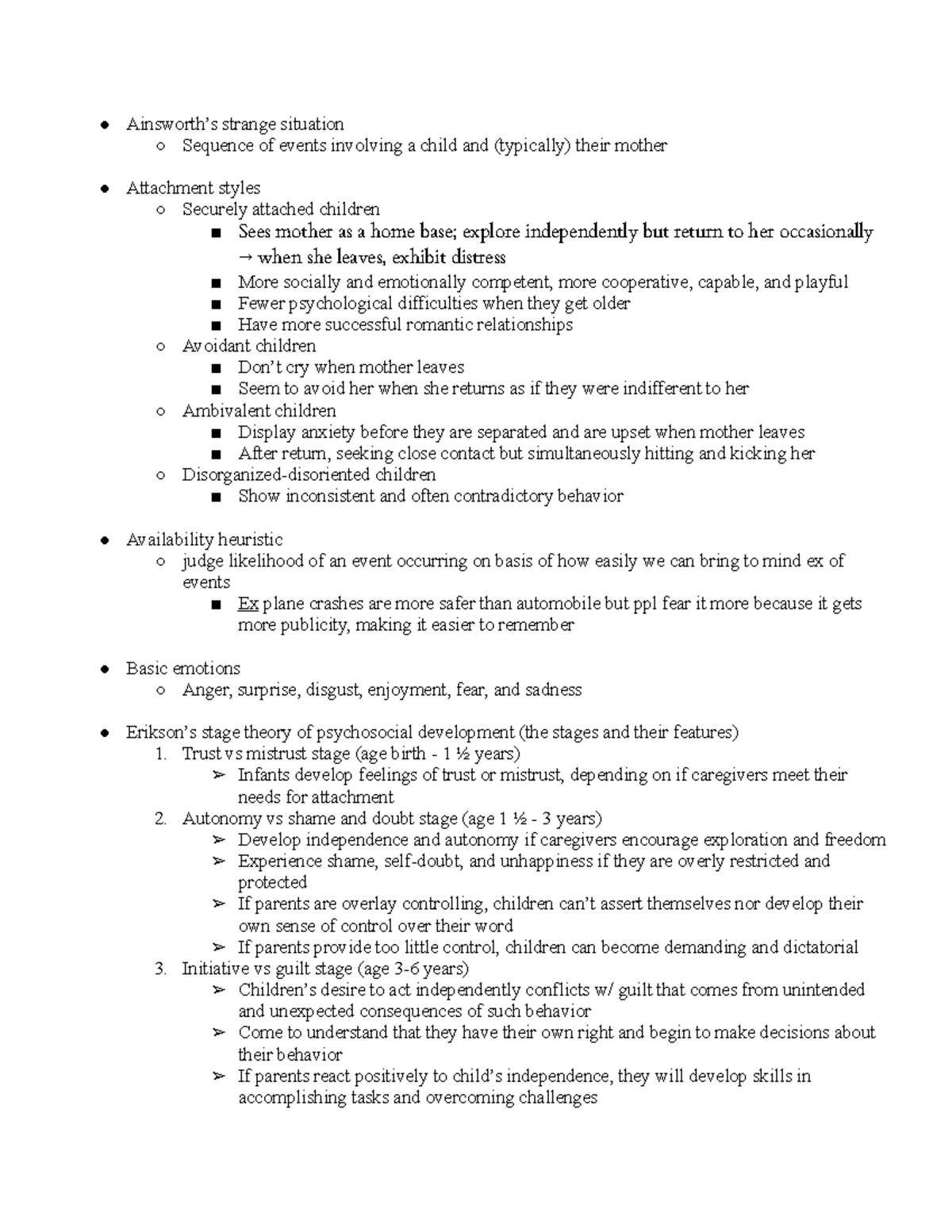 Exam #3 Study Guide - Ainsworth’s strange situation Sequence of events ...