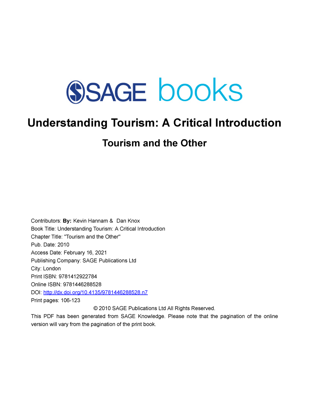 understanding tourism a critical introduction