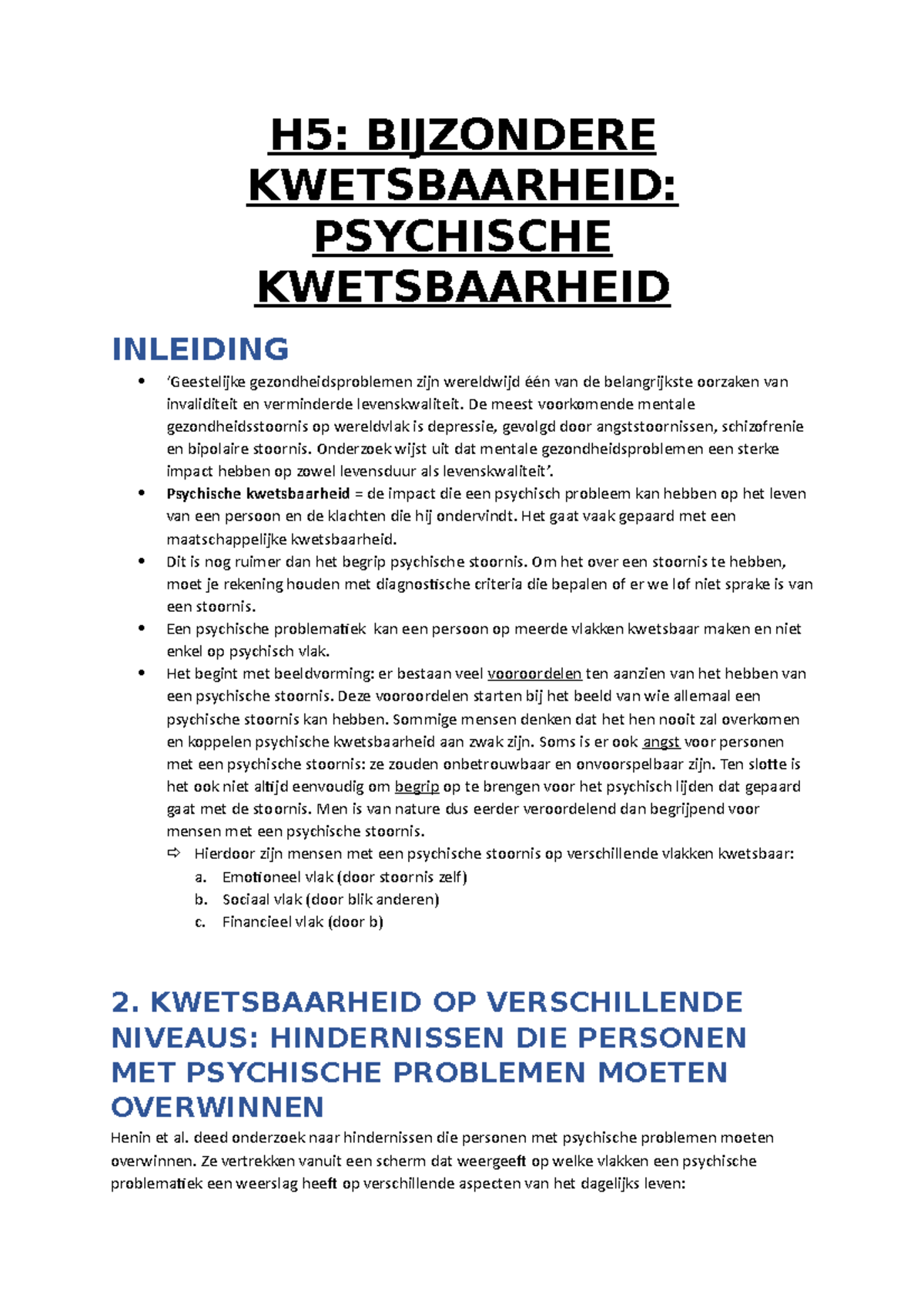 H5 - Hoofdstuk 5 - H5: BIJZONDERE KWETSBAARHEID: PSYCHISCHE ...