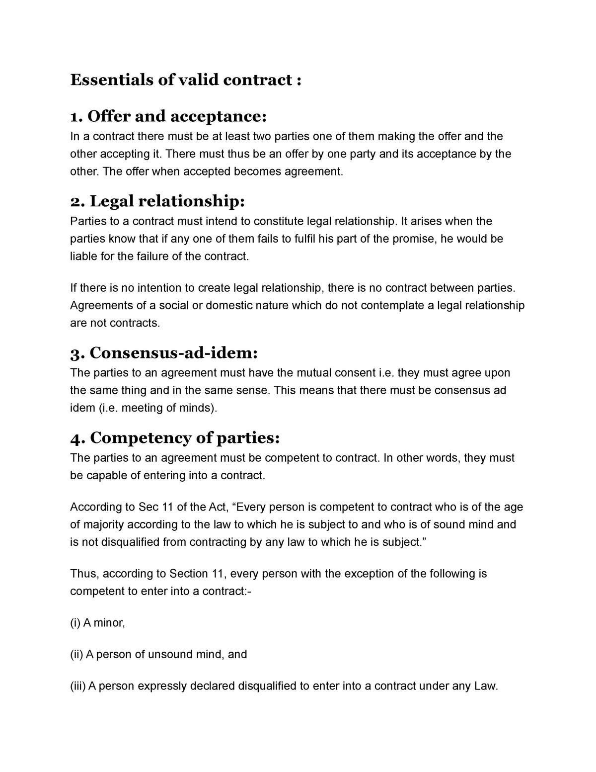 requirements of valid contract essay