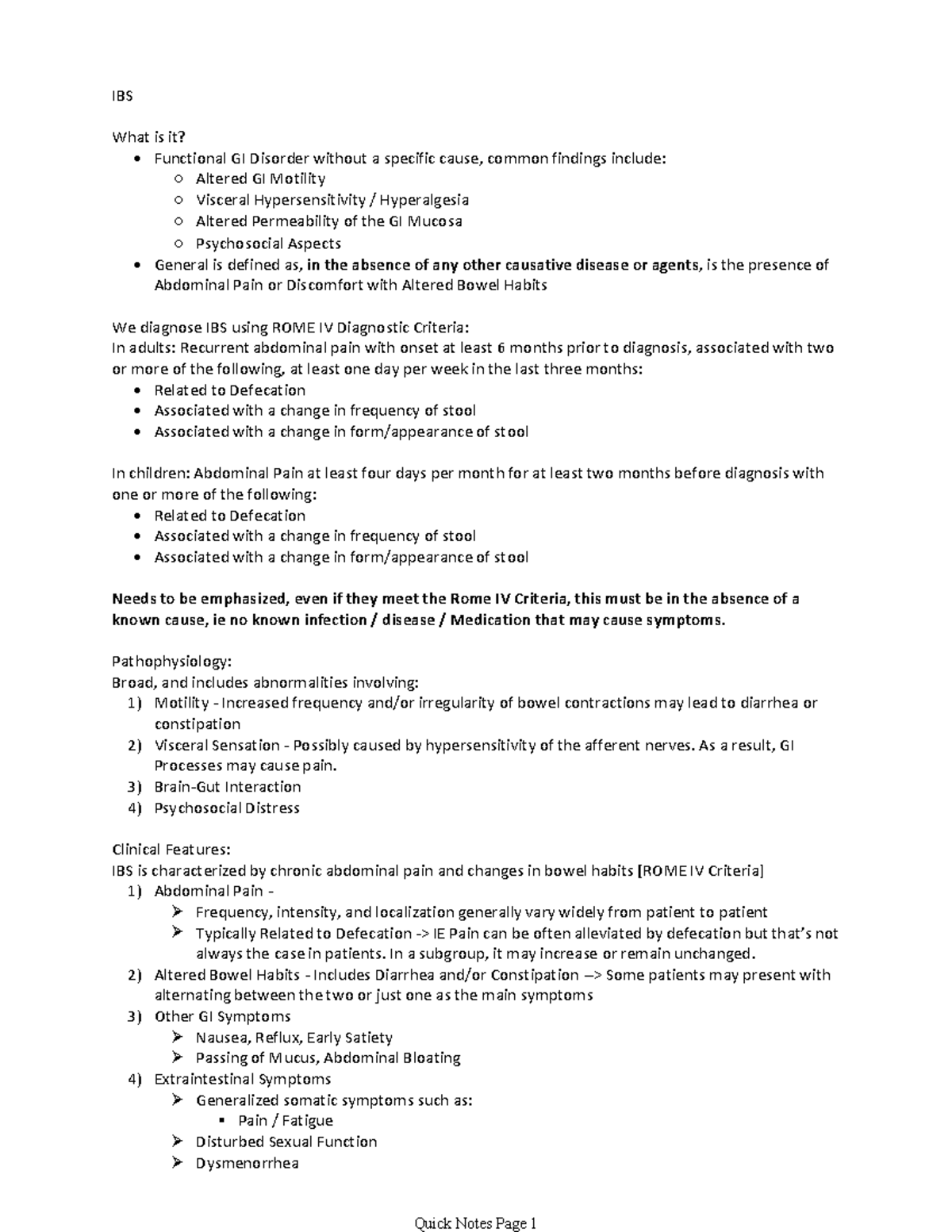 Irritable Bowel Syndrome Notes - What is it, Patho, Management, O/E ...