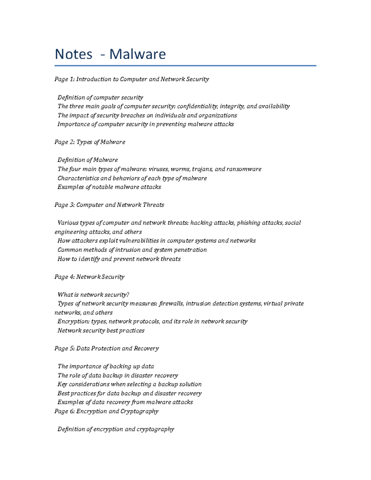 Lecture notes Malware Notes Malware Page 1 Introduction to