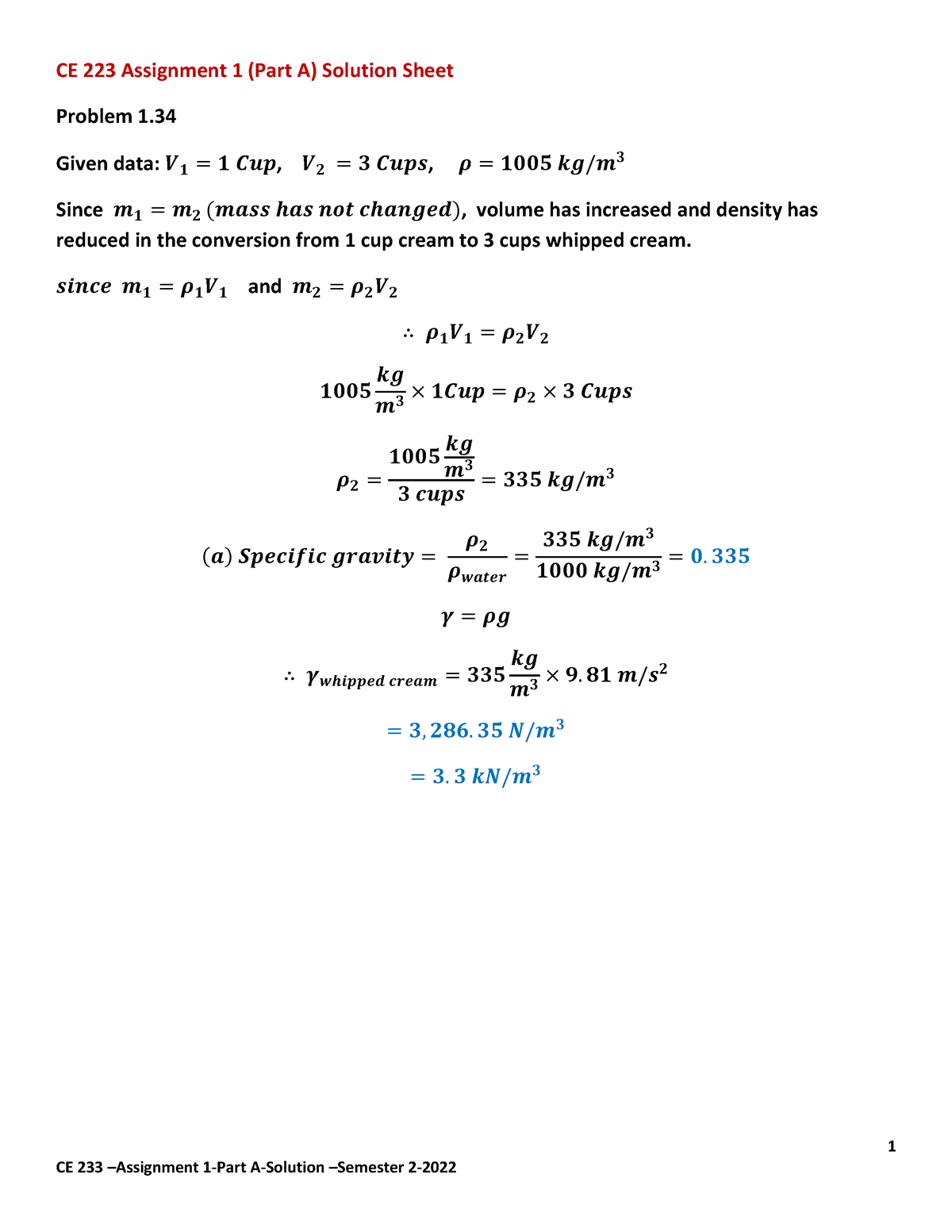 CE 223 Assignment 1 -Part A -Solution - 1 CE 223 Assignment 1 (Part A ...