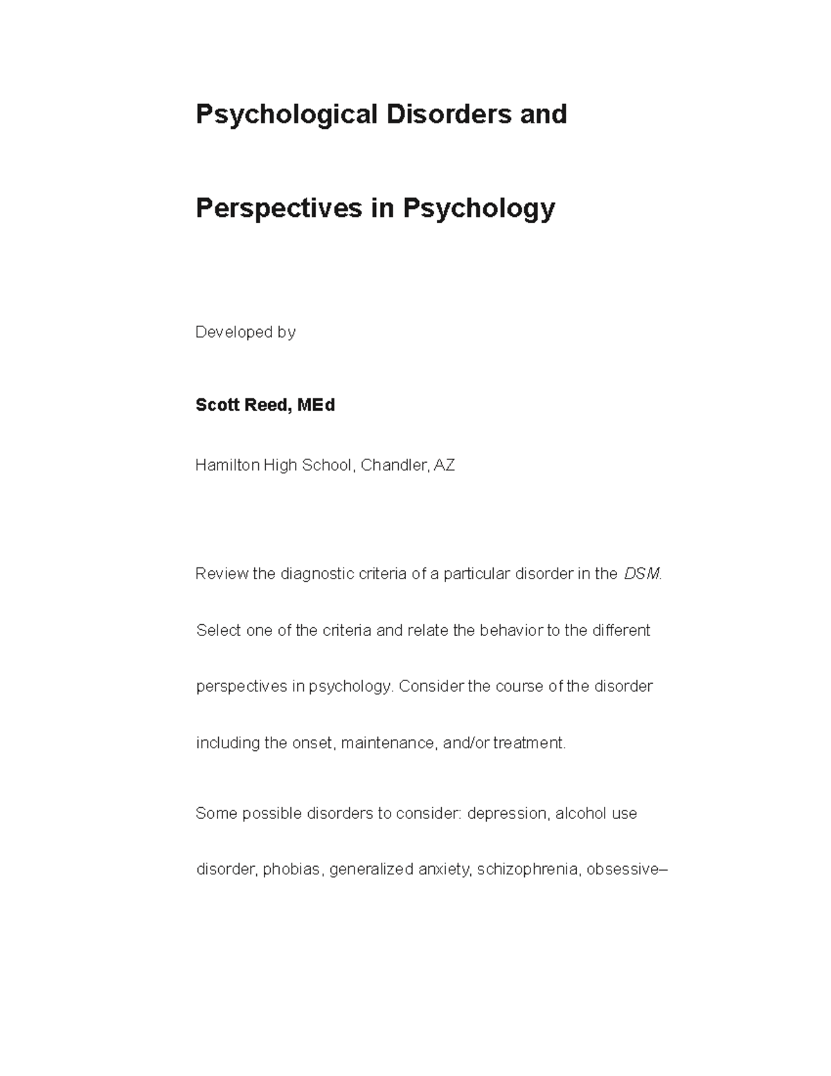 Psychological Disorders and - Psychological Disorders and Perspectives ...