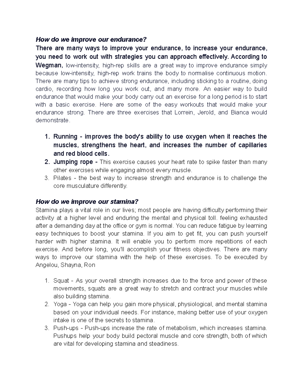 Report - How do we improve our endurance? There are many ways to ...