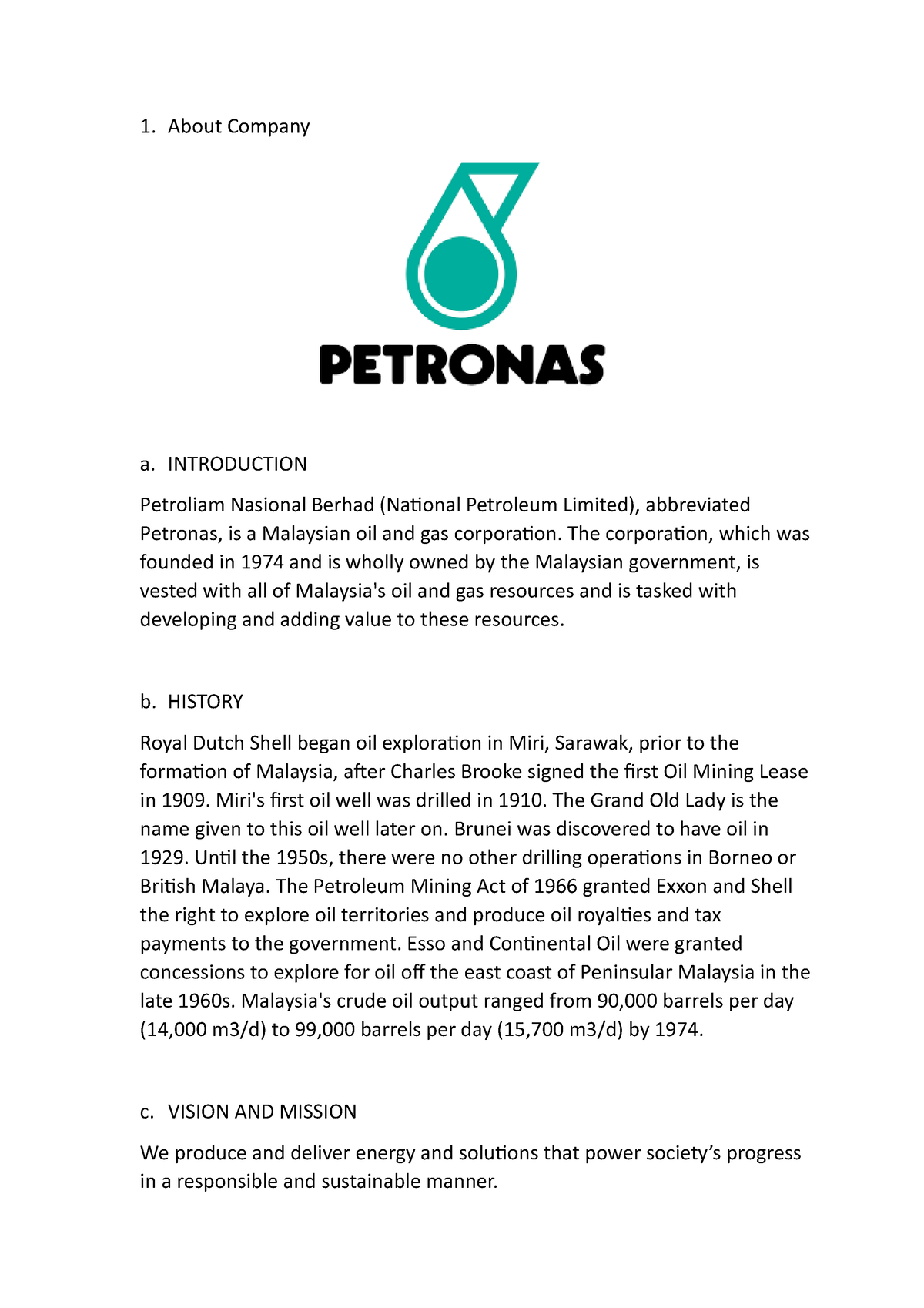 petronas assignment conclusion