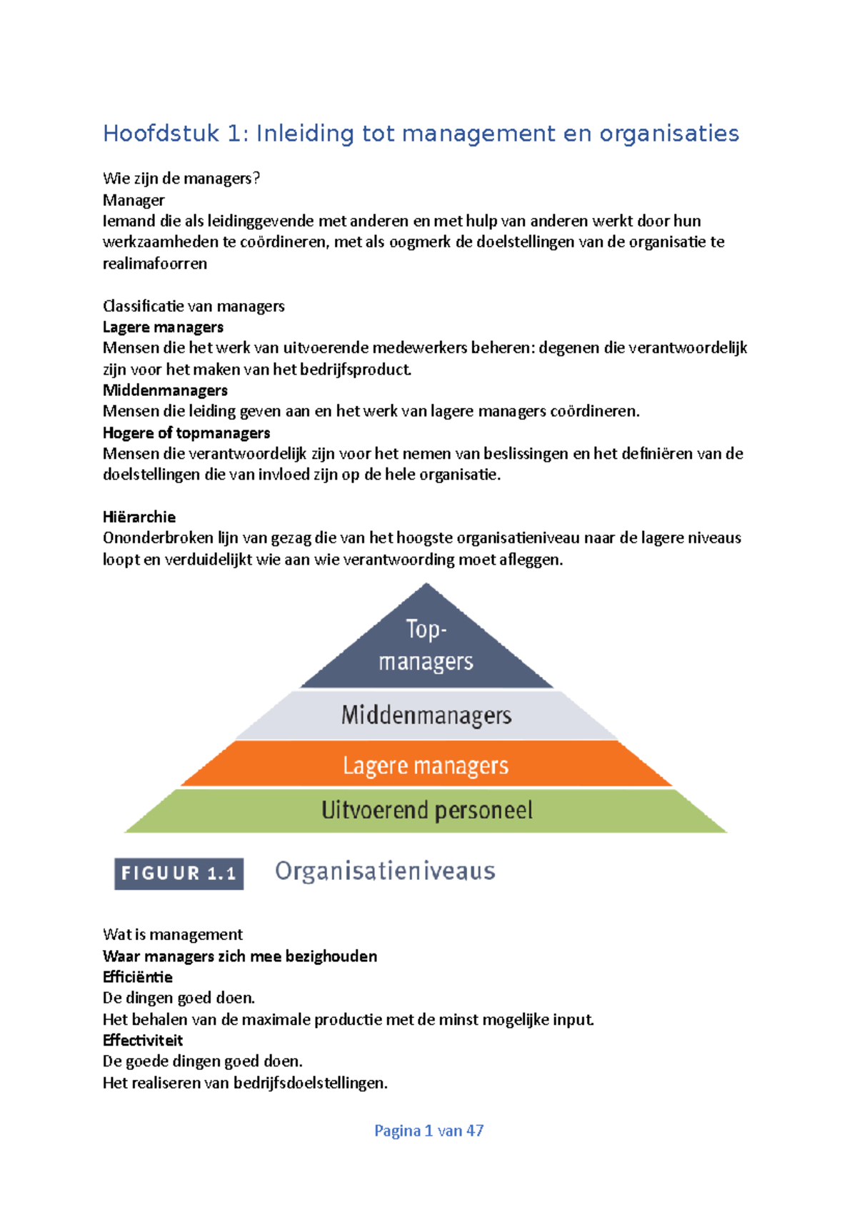 TMD Samenvatting - Hoofdstuk 1: Inleiding Tot Management En ...