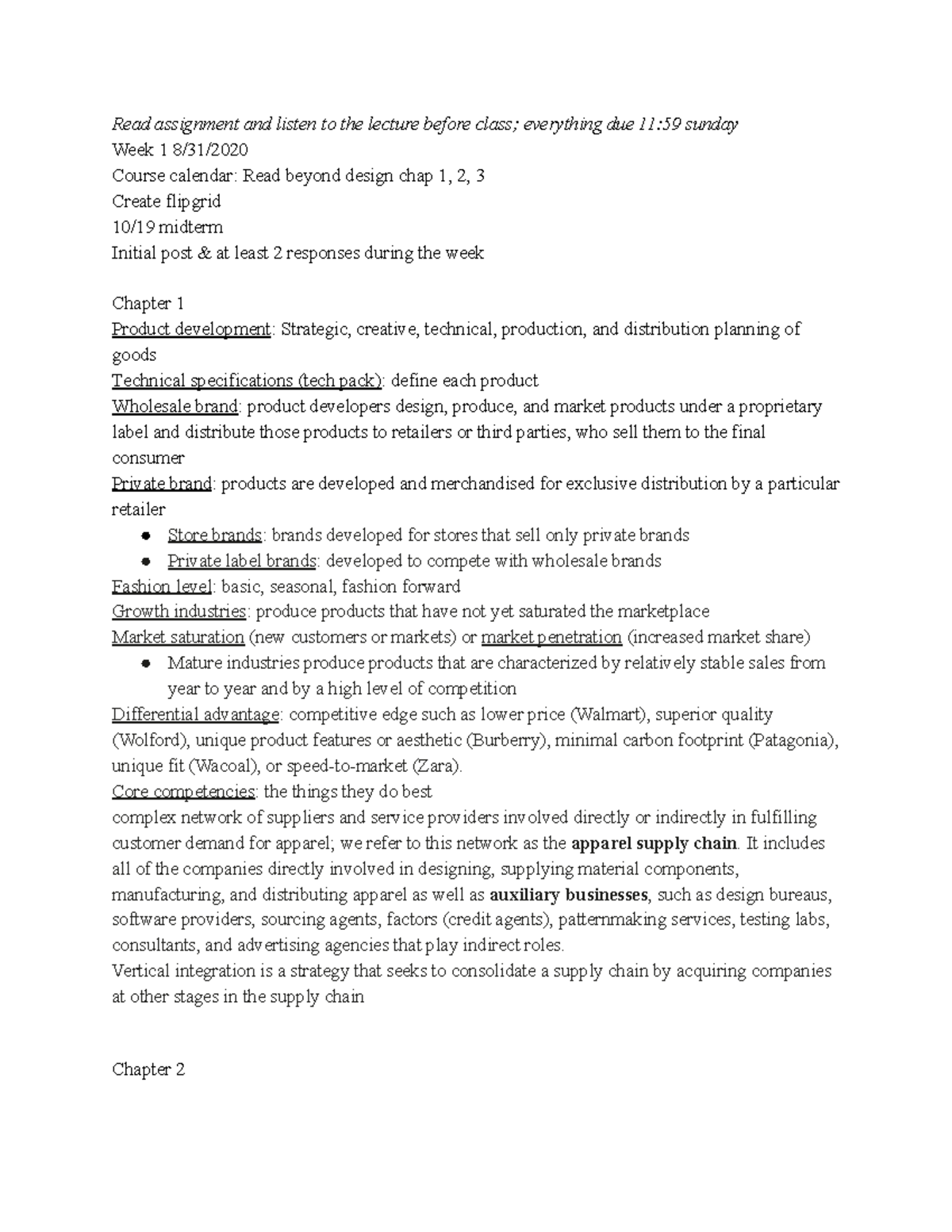 FM 244 Week 1-3 - FM244 Product Development Chapter Textbook Notes Week ...