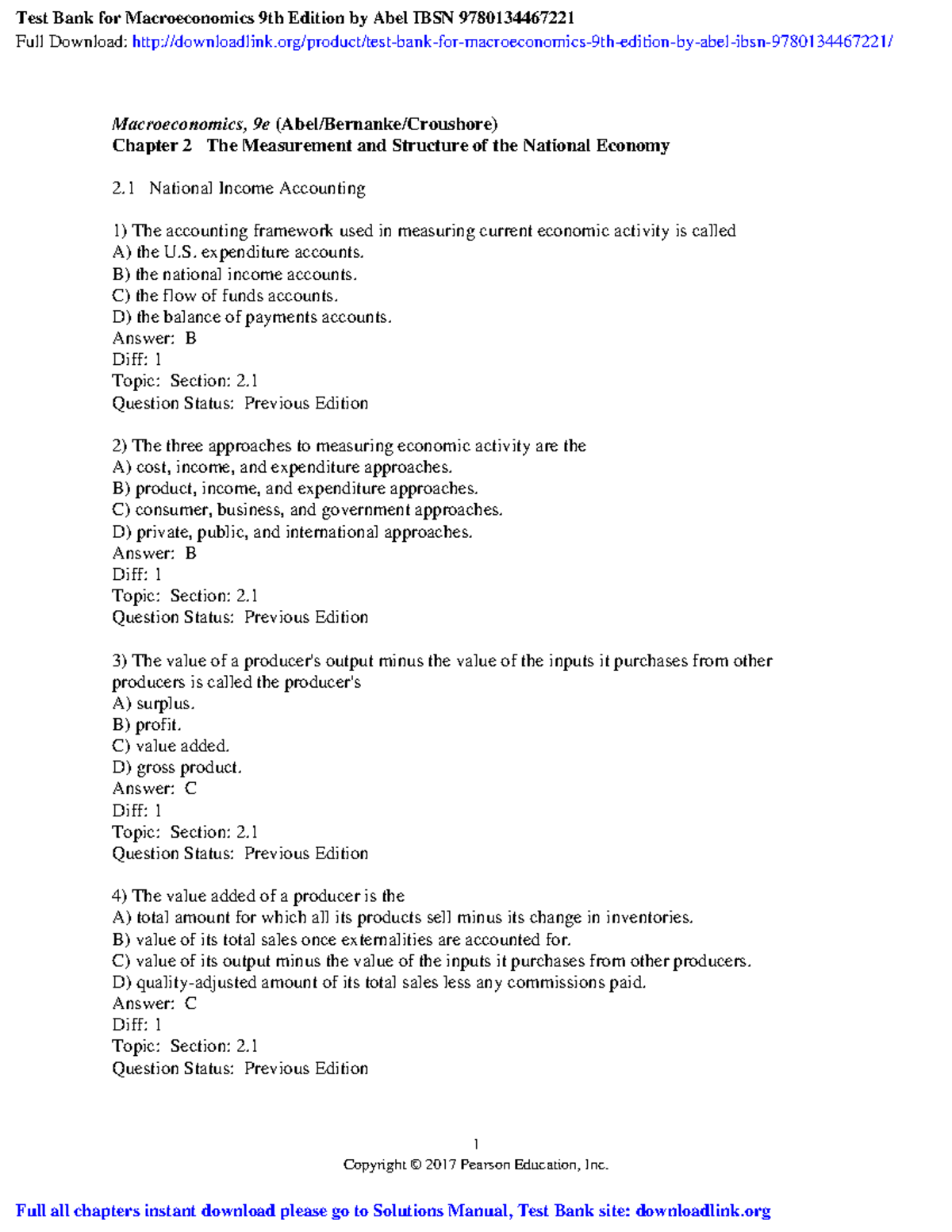 Test bank for macroeconomics 9th edition by abel ibsn 9780134467221 - 1 ...