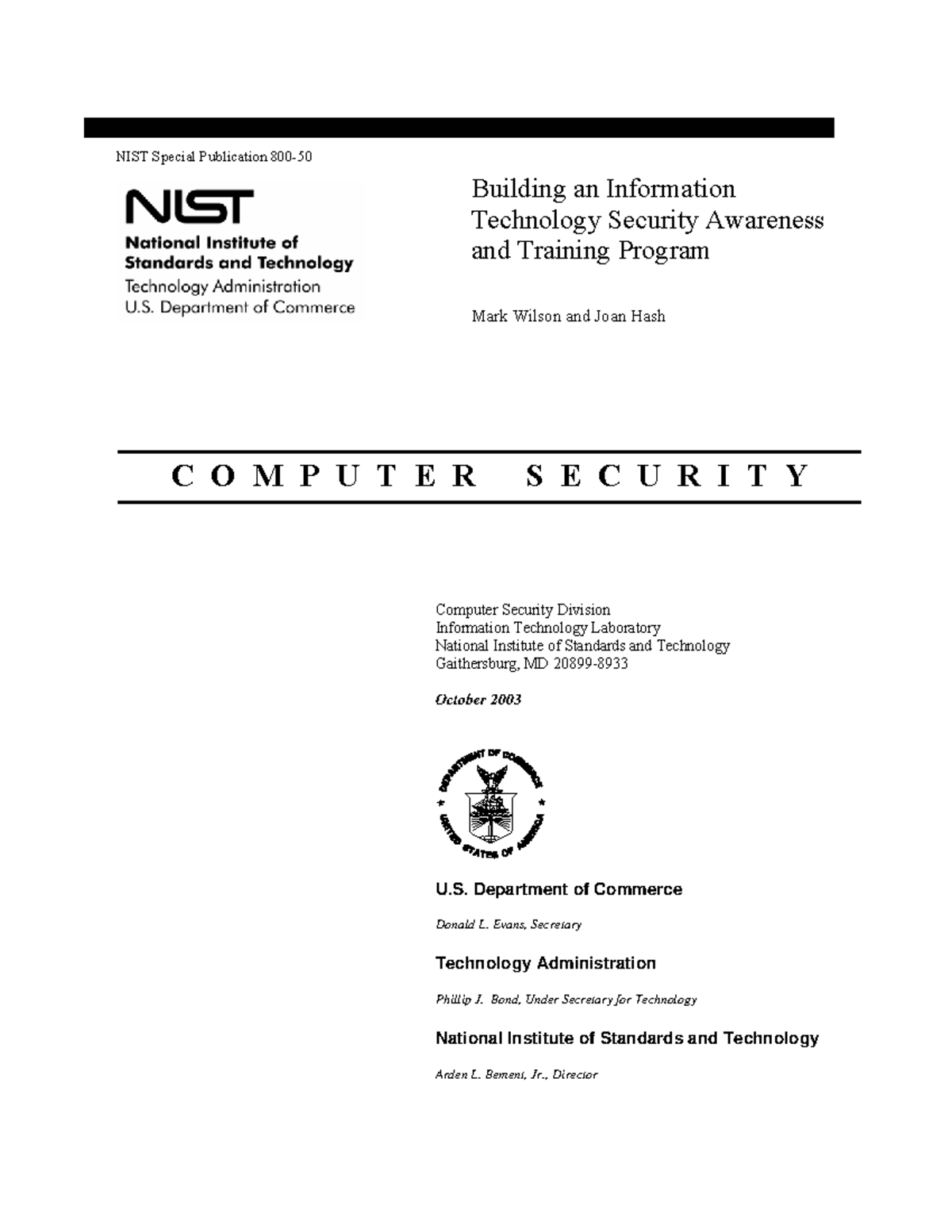 NIST Special Publication 800-50 - Building An Information Technology ...