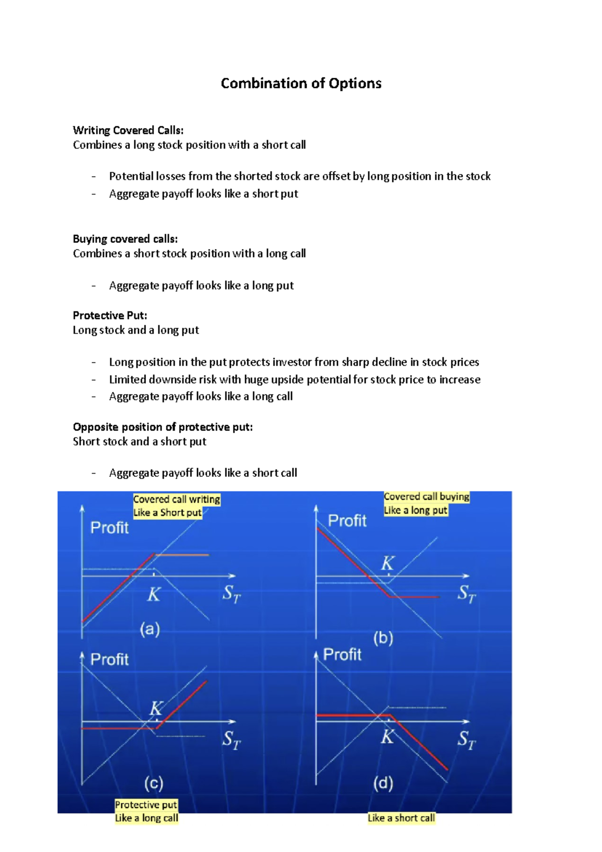 Spreads and Combinations DS Combination of Options Writing Covered