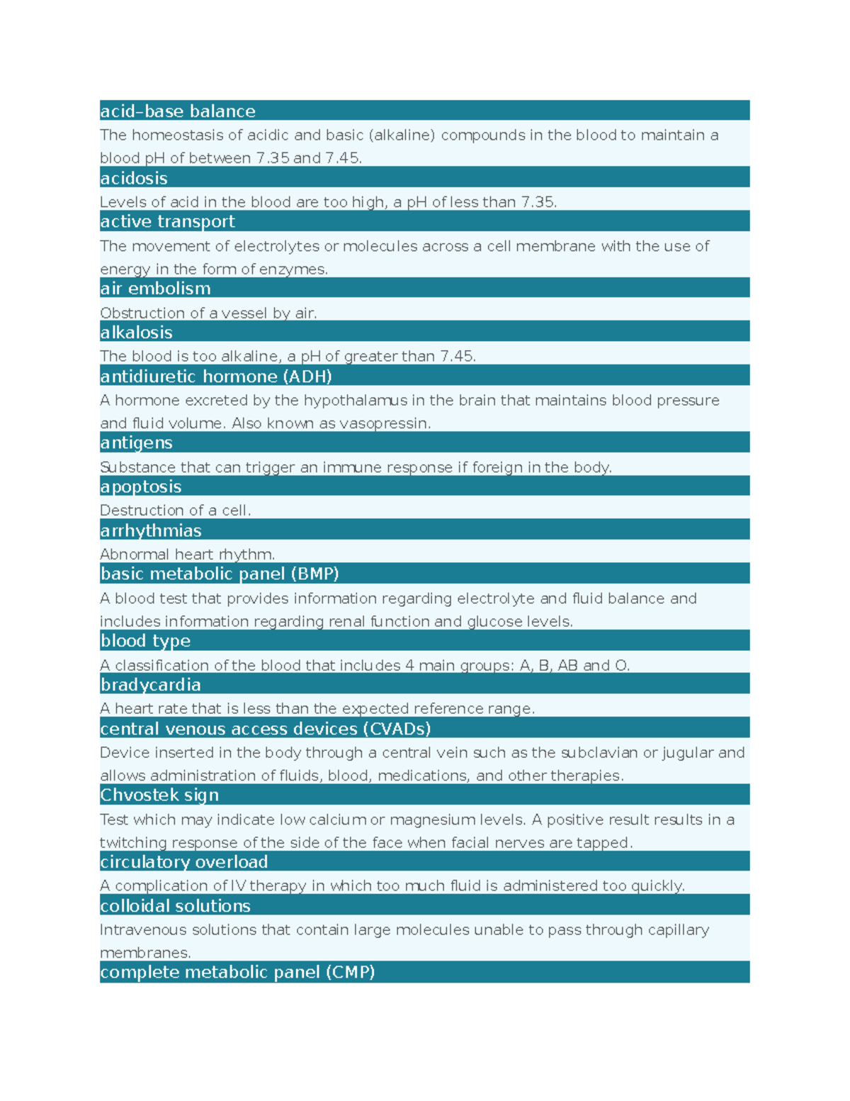 Fluid, Electrolyte, and AcidBase Regulation Key Terms acidbase