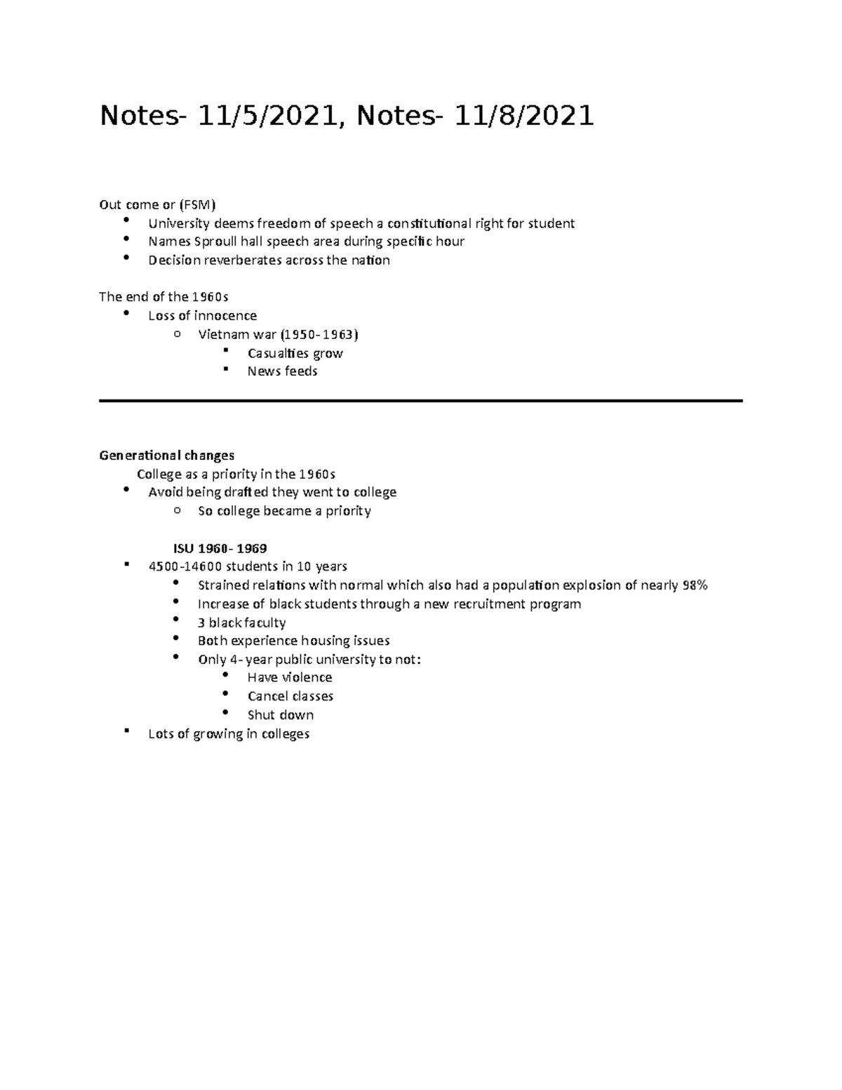 Notes- 11-5-2021 11-8-2021 - Notes- 11/5/2021, Notes- 11/8/ Out come or ...