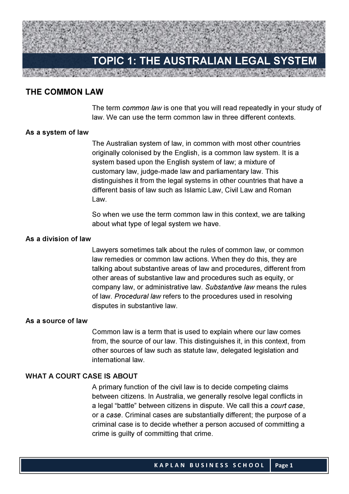 clwm4000-week-1-the-australian-legal-system-1-the-common-law-the