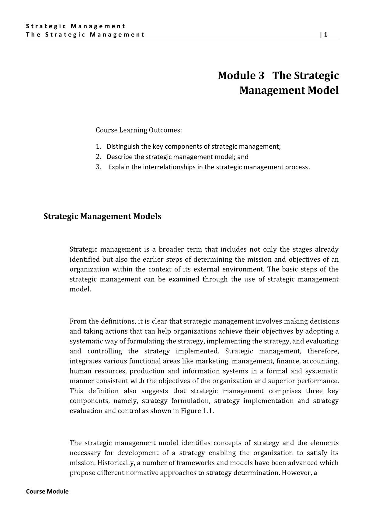 Module 3 The Strategic Management Model - T H E S T R A T E G I C M A N ...