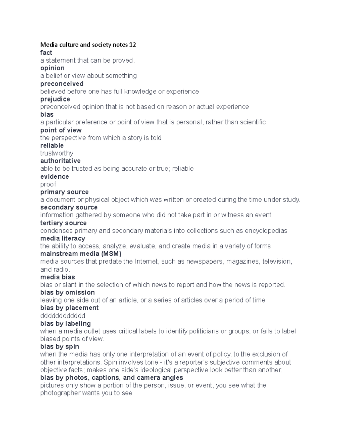 Media culture and society notes 12 - opinion a belief or view about ...