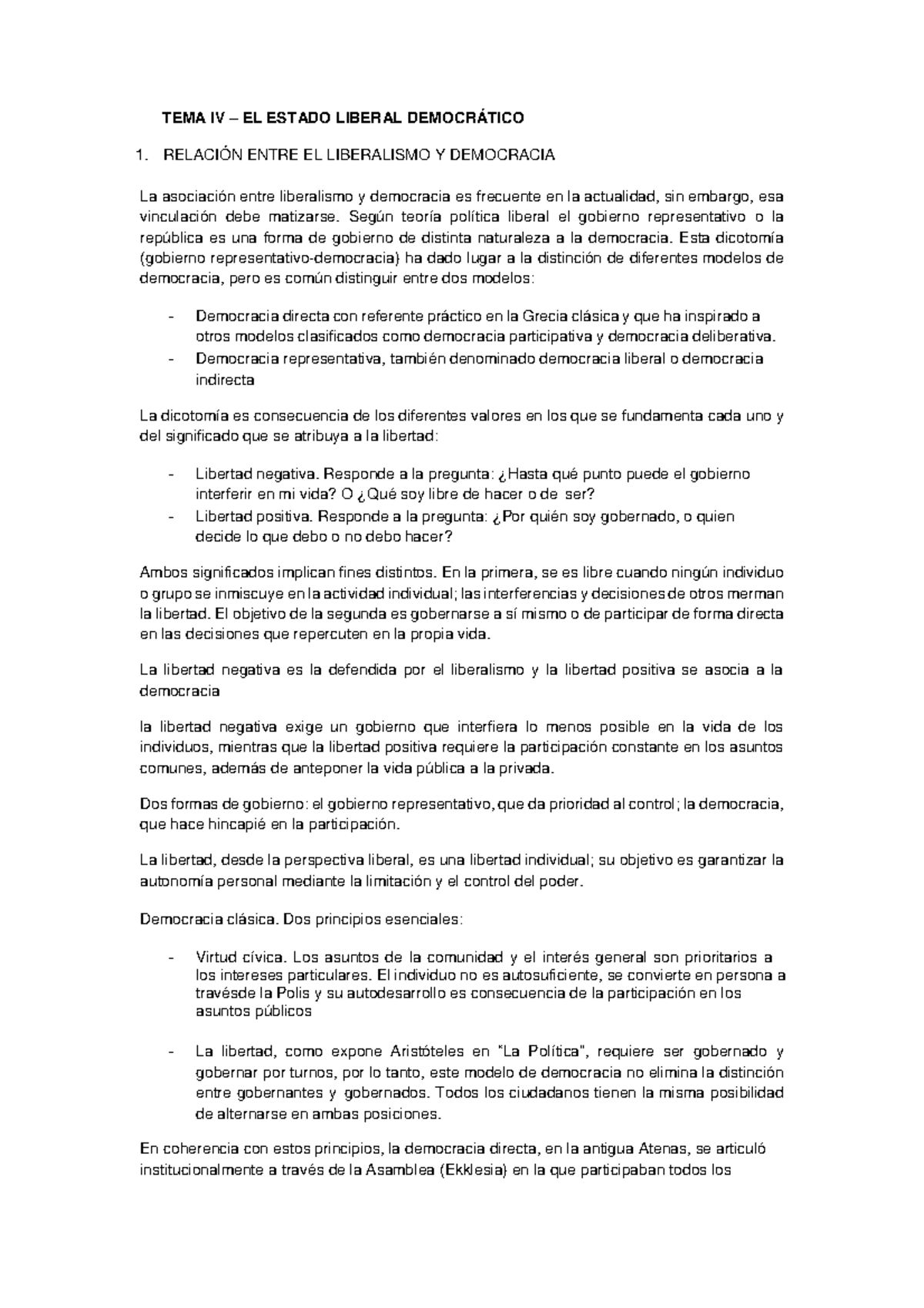 Tema 4 - El Estado Liberal Democrático - TEMA IV – EL ESTADO LIBERAL  DEMOCRÁTICO 1. RELACIÓN ENTRE - Studocu