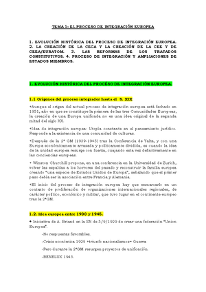 el proceso de integración europea - TEMA 1. EL PROCESO DE INTEGRACIÓN ...