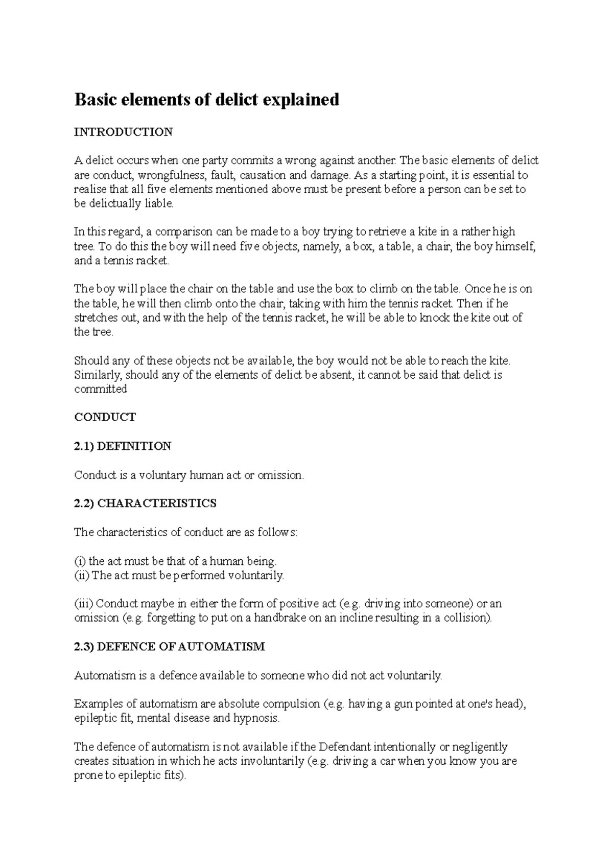 Basic elements of delict explained. Basic elements of delict