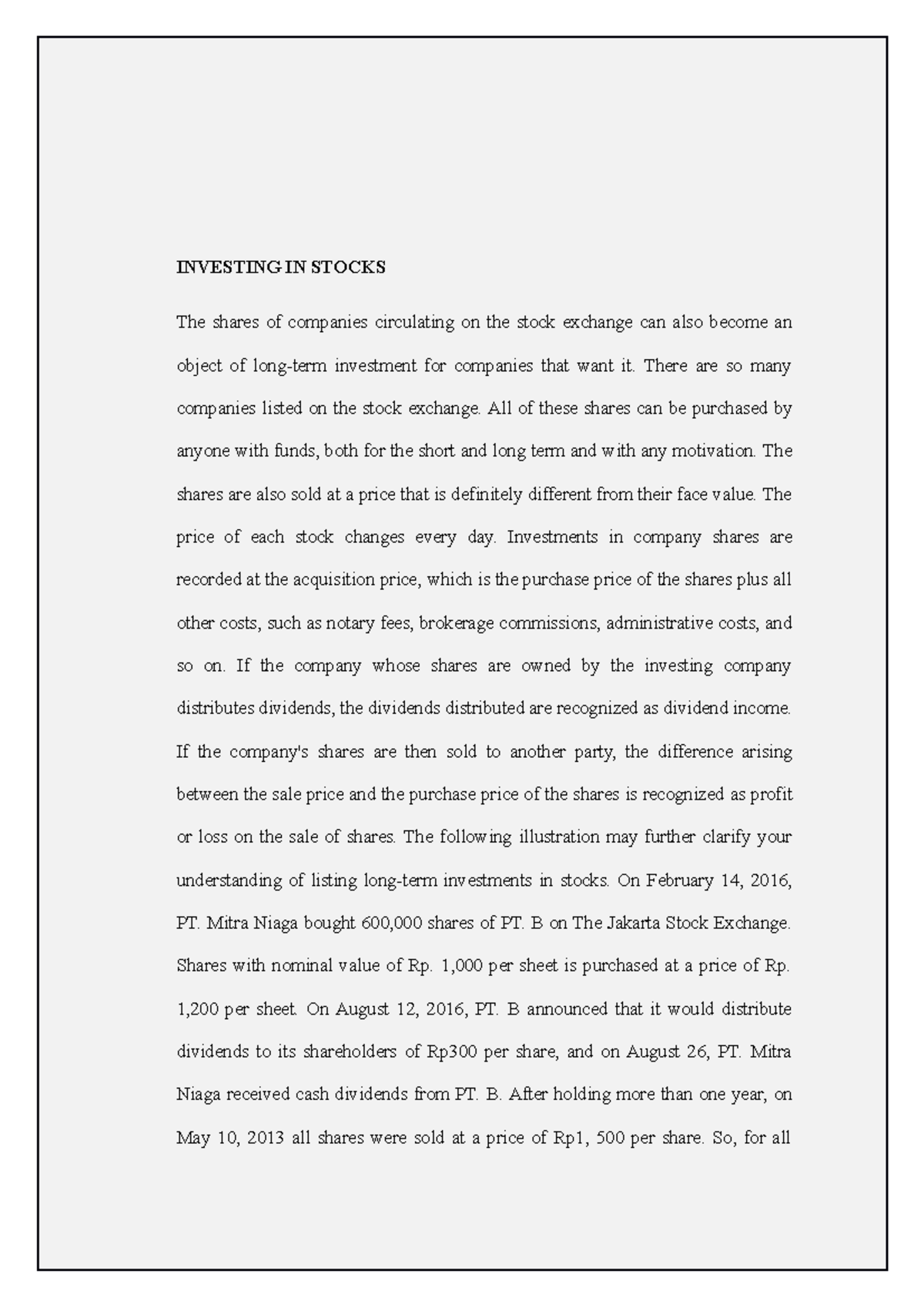 Documents Notes Accounting - Investing IN Stocks - INVESTING IN STOCKS ...