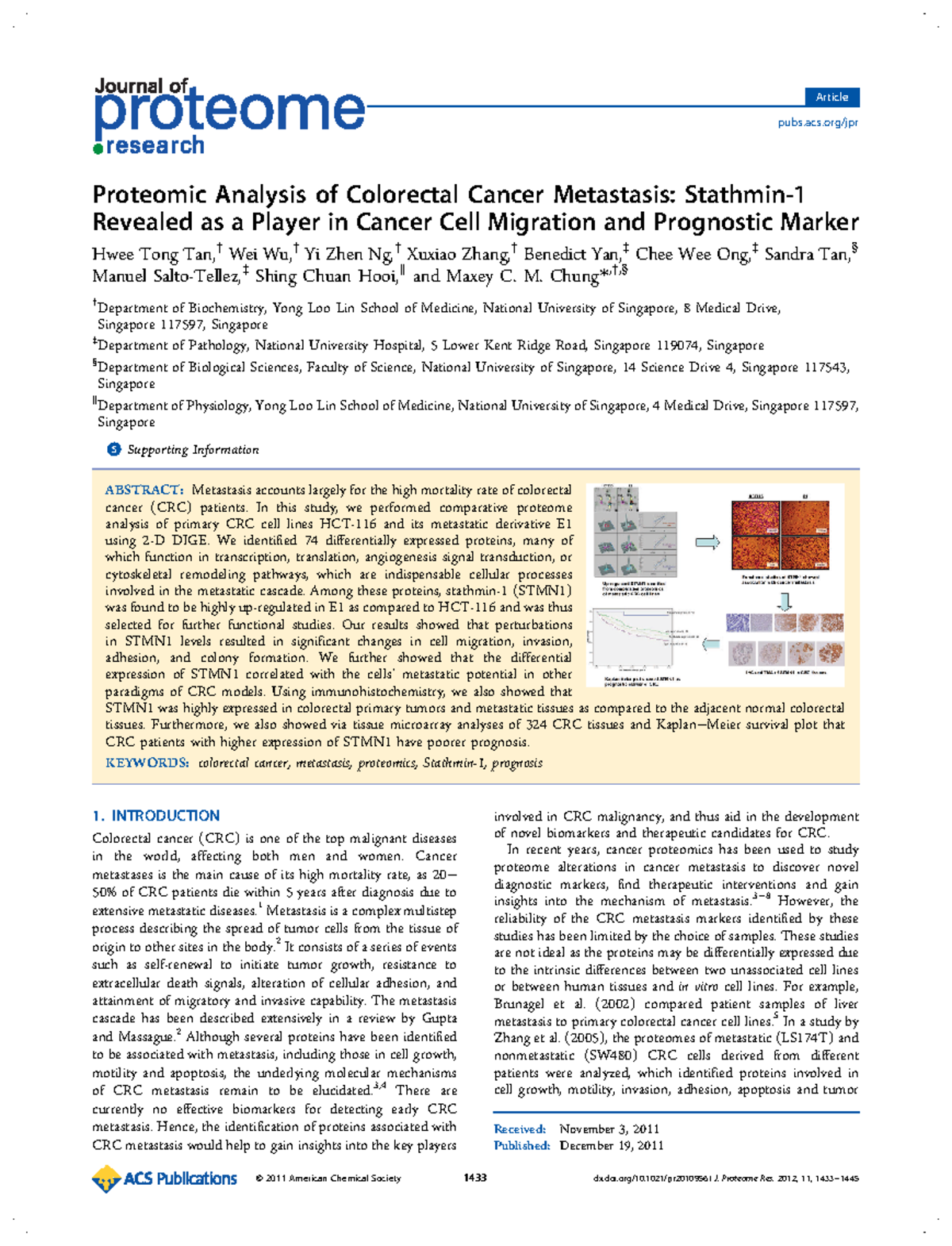 Proteomic Analysis of Colorectal Cancer Metastasis Stathmin-1 Revealed ...