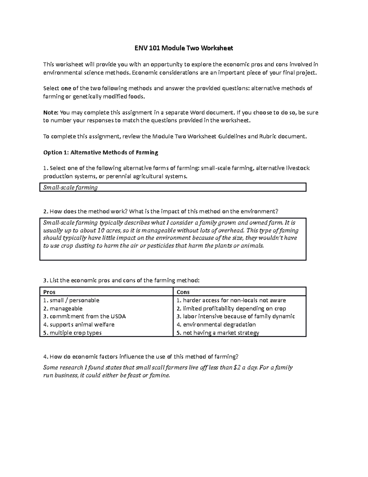 ENV 101 Module Two Worksheet - ENV 101 Module Two Worksheet This ...