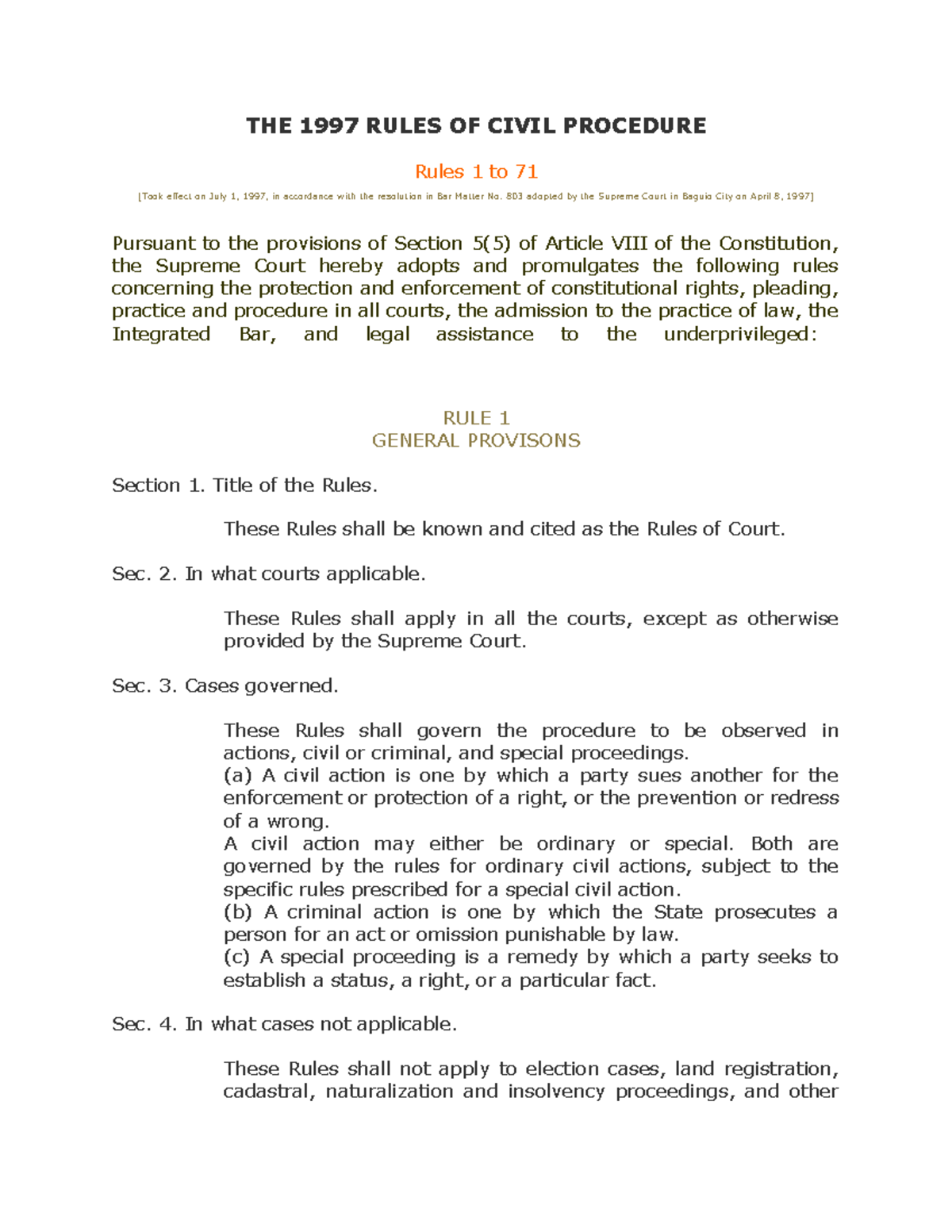 FOR Handout 5 - For law. - THE 1997 RULES OF CIVIL PROCEDURE Rules 1 to ...