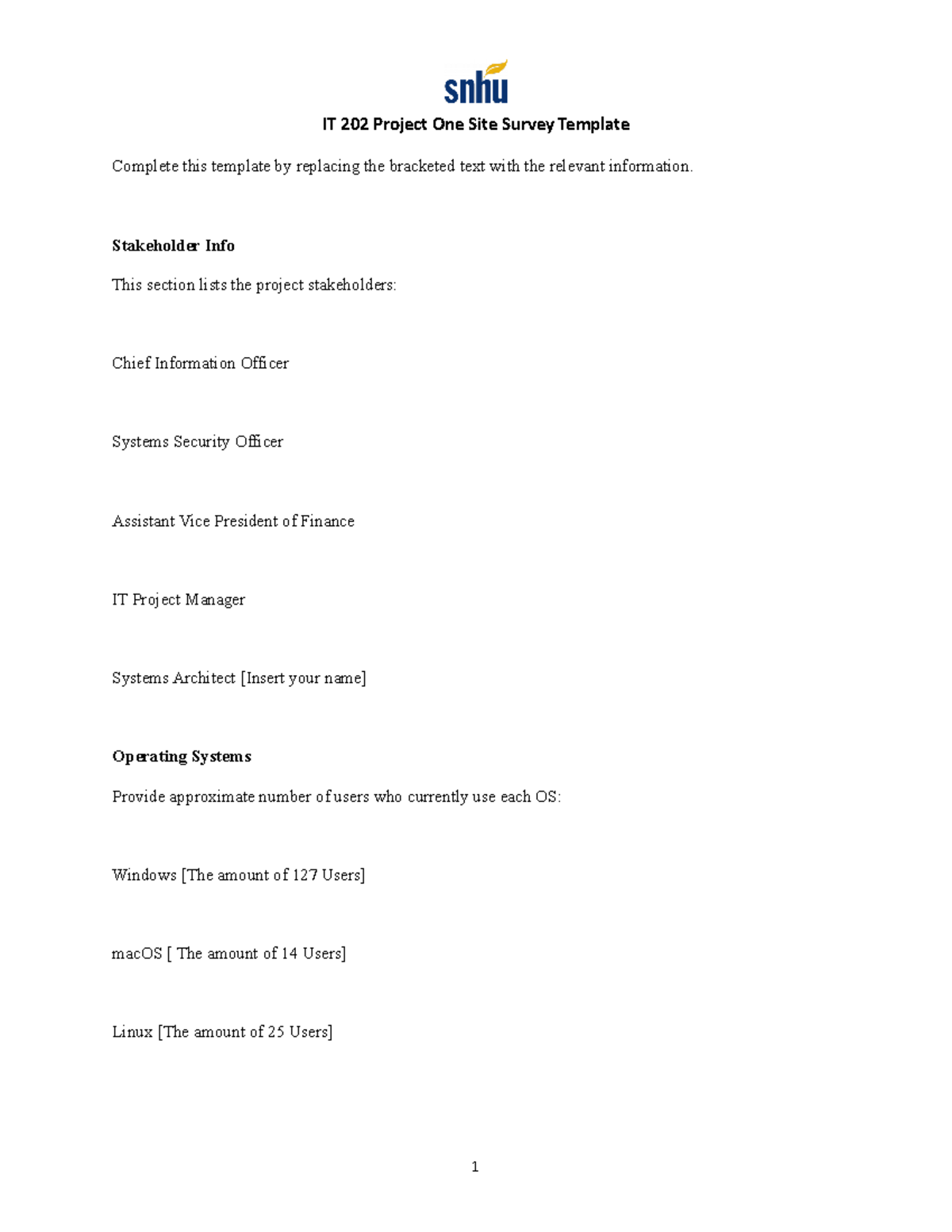 It 202 project one site survey template it 202 project one site
